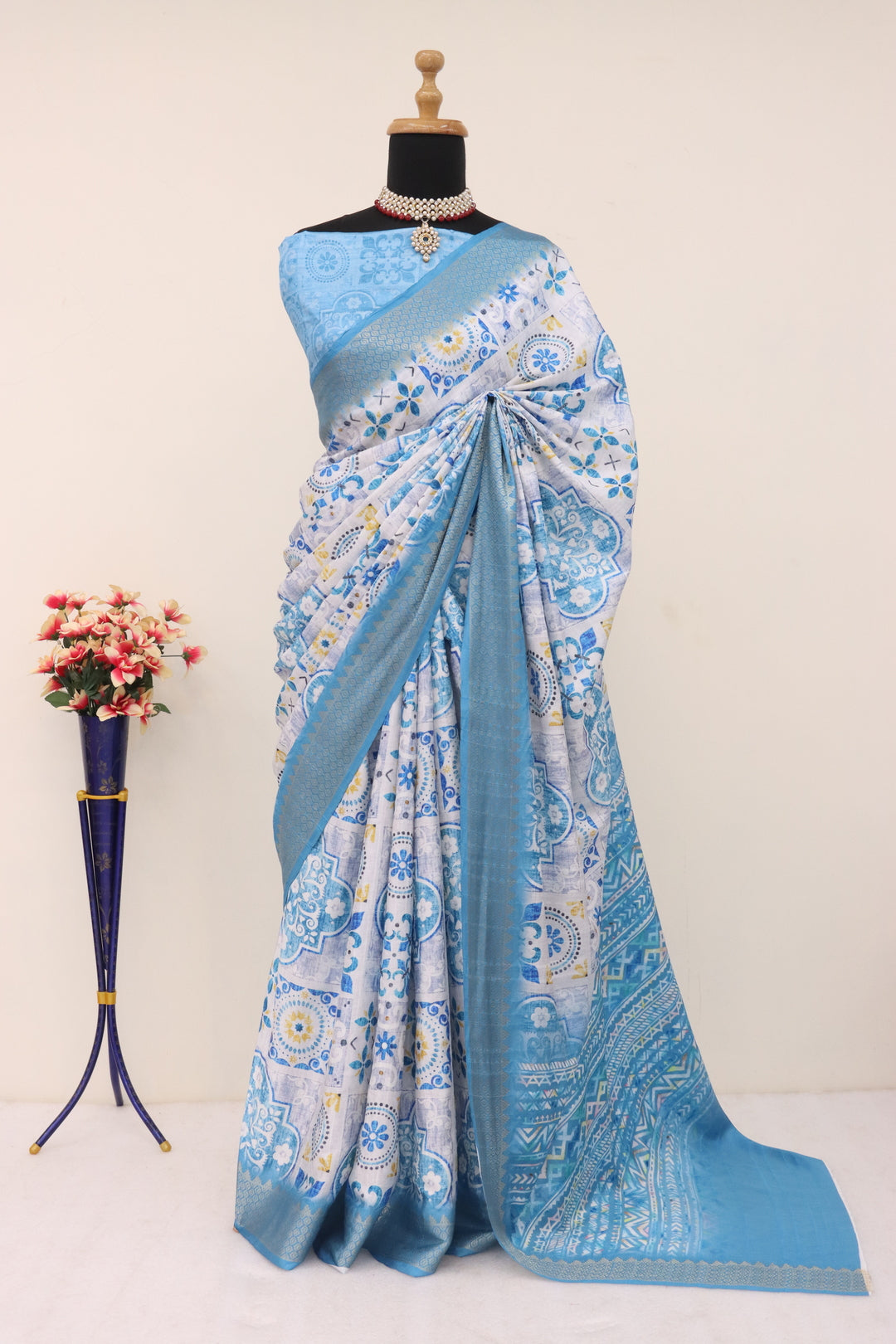 Sky Blue Printed Saree