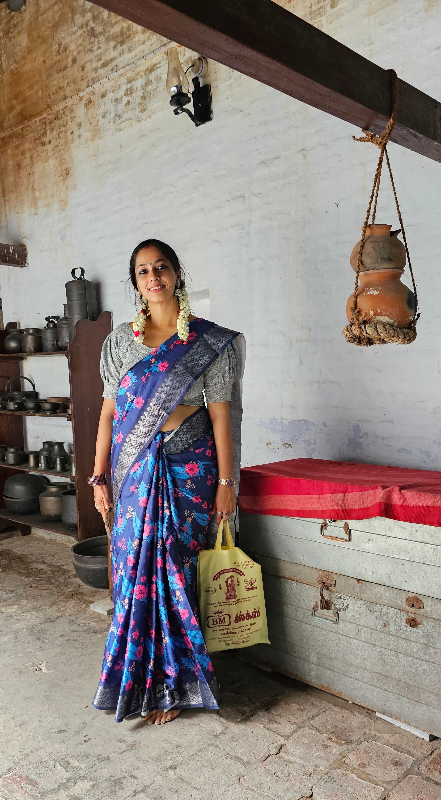 Brinjal Purple Silk Saree with Grey Border