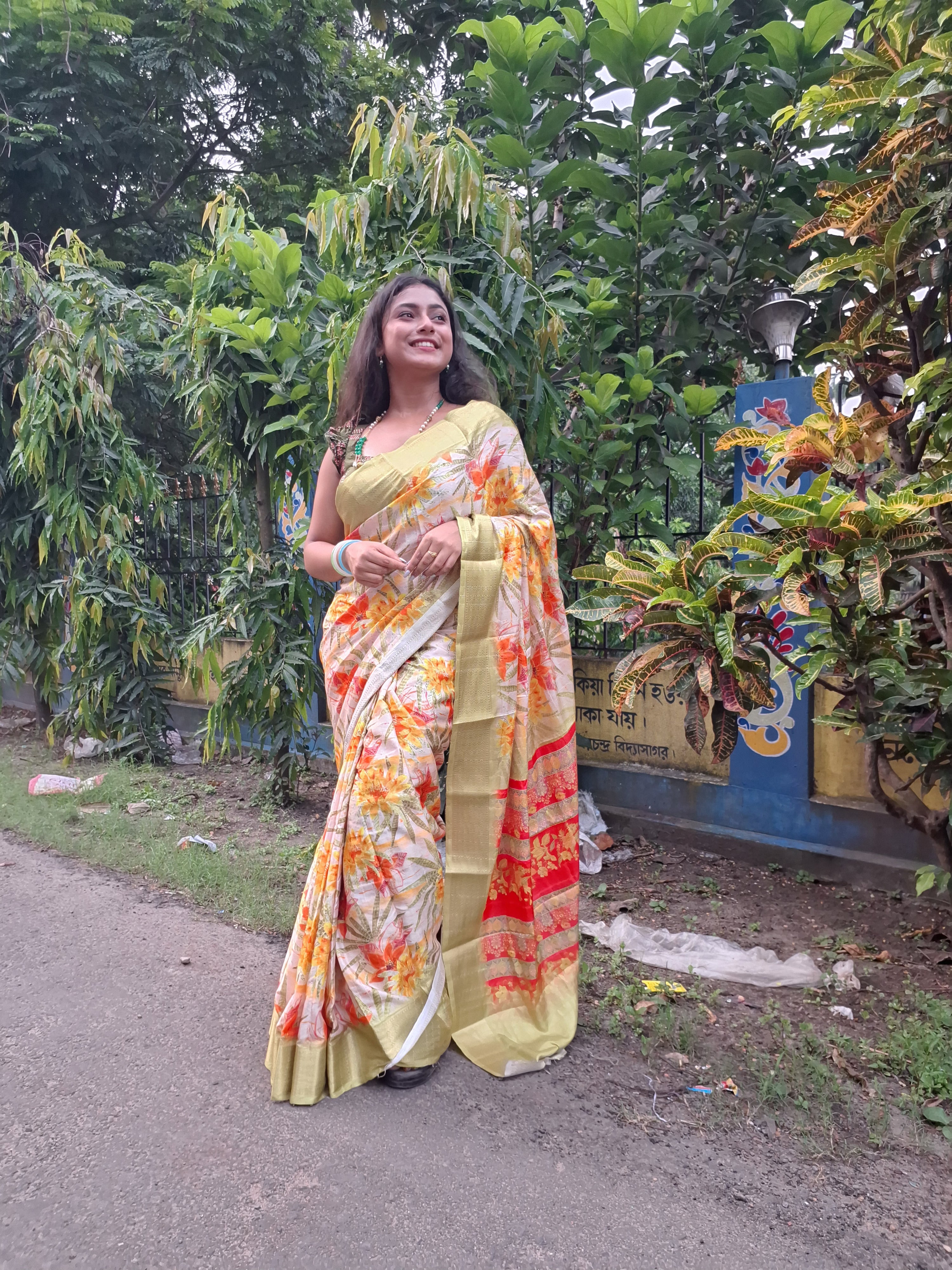 Yellow Green silk saree