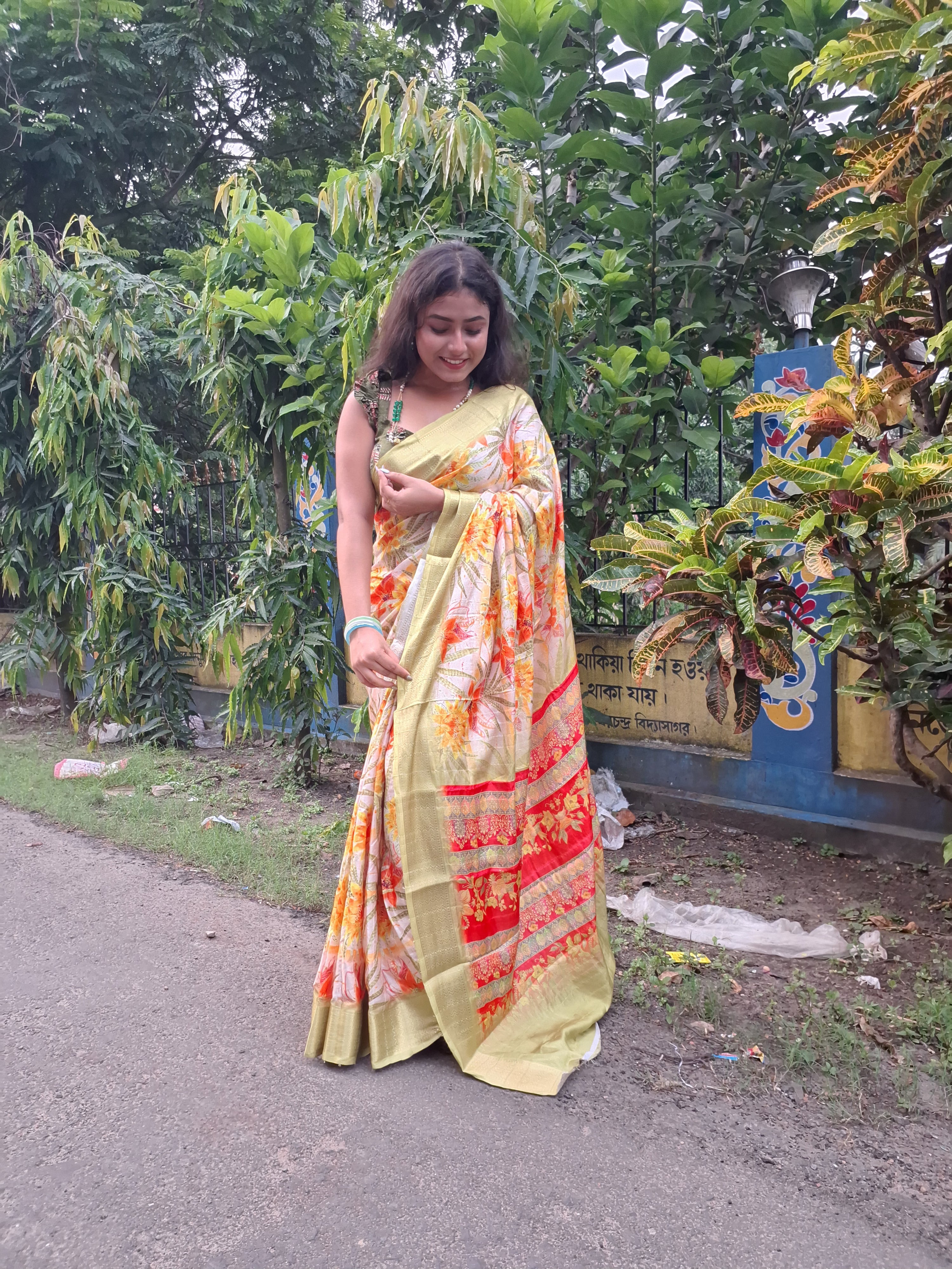 Yellow Green silk saree