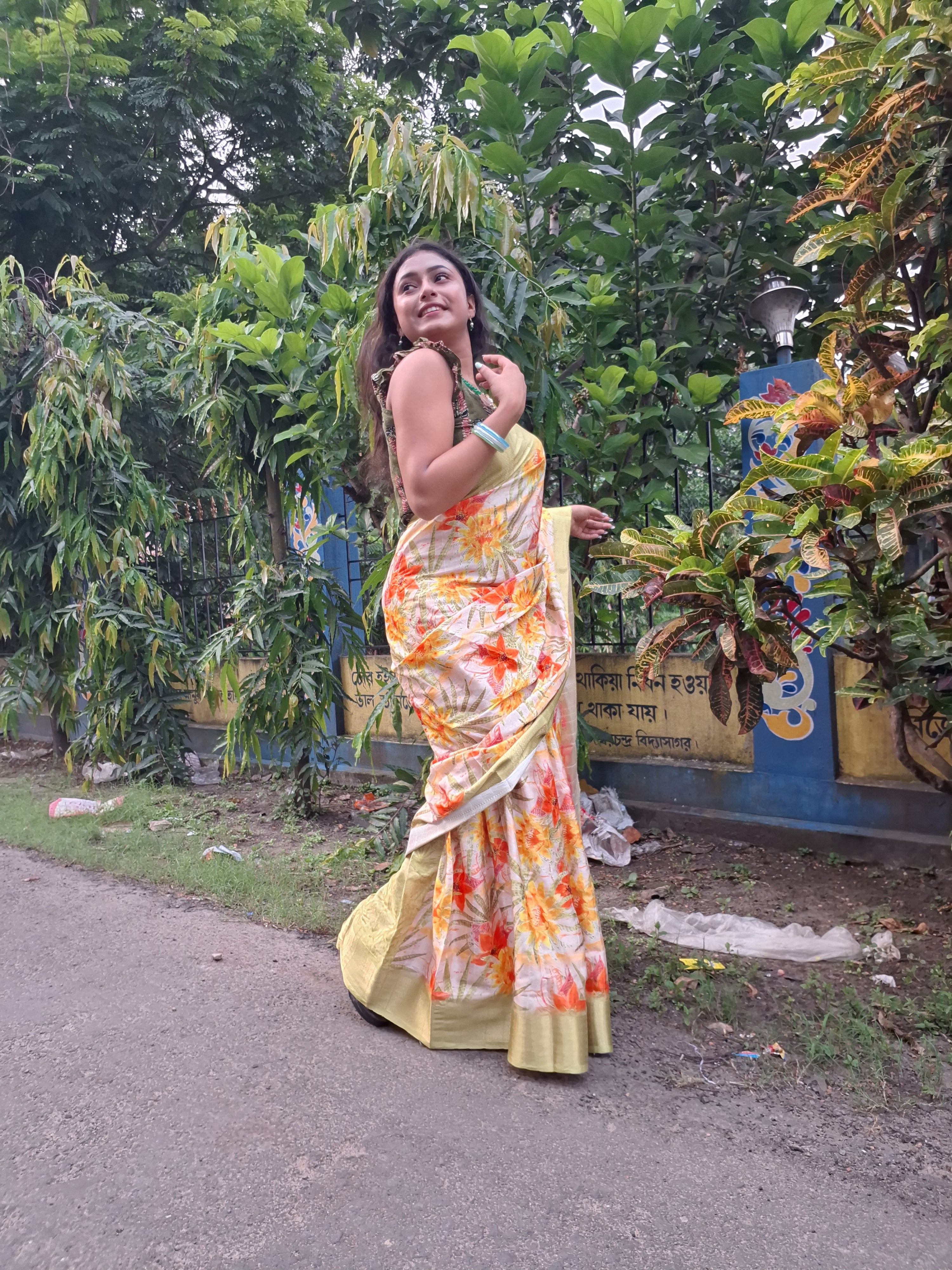 Yellow Green silk saree