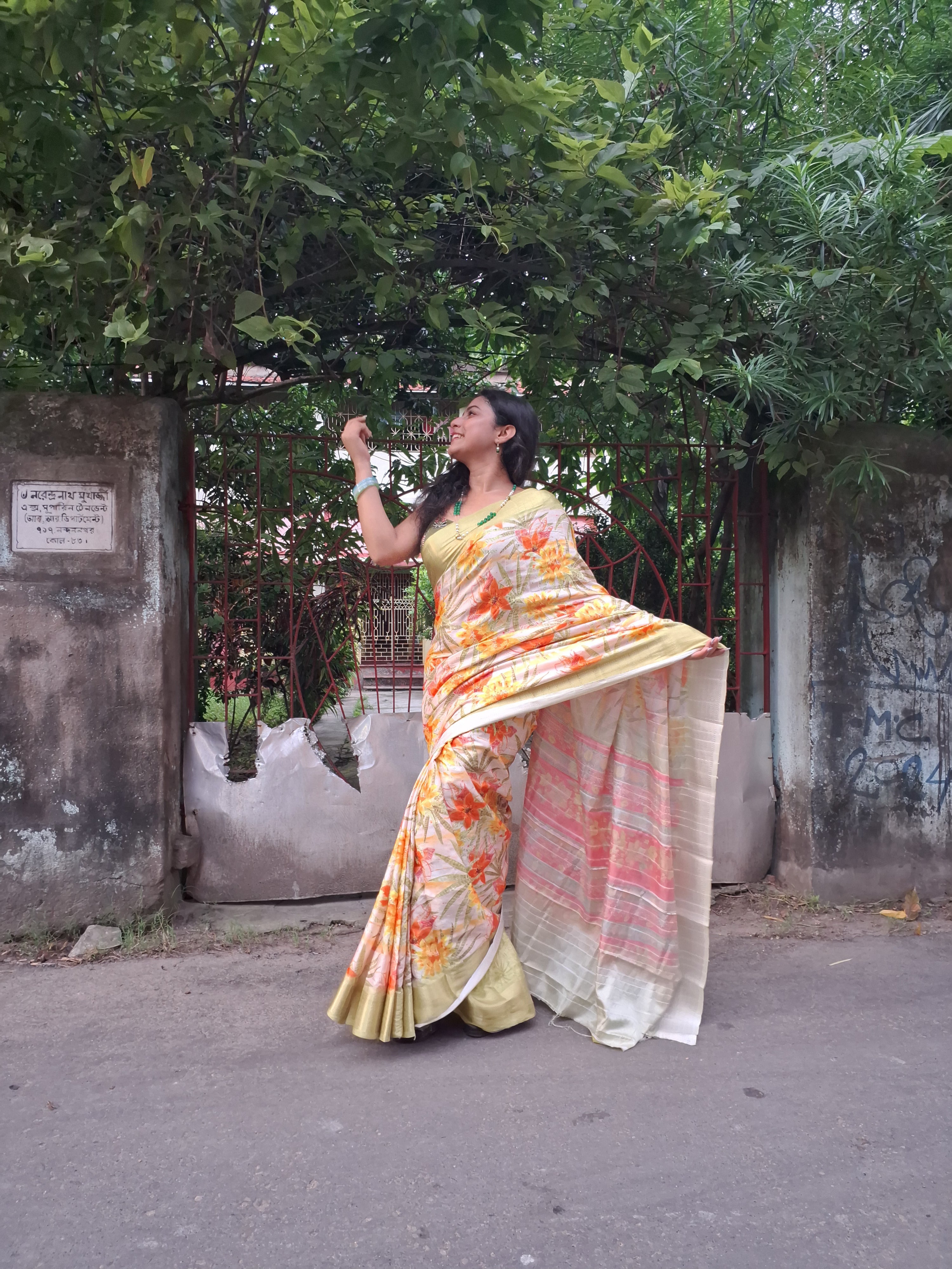 Yellow Green silk saree