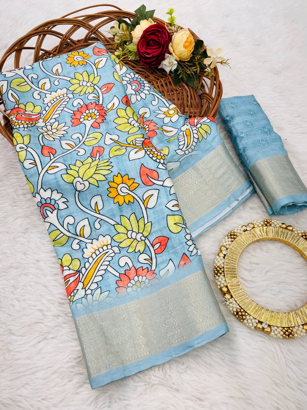 Light Sky Blue Colour Silk Saree