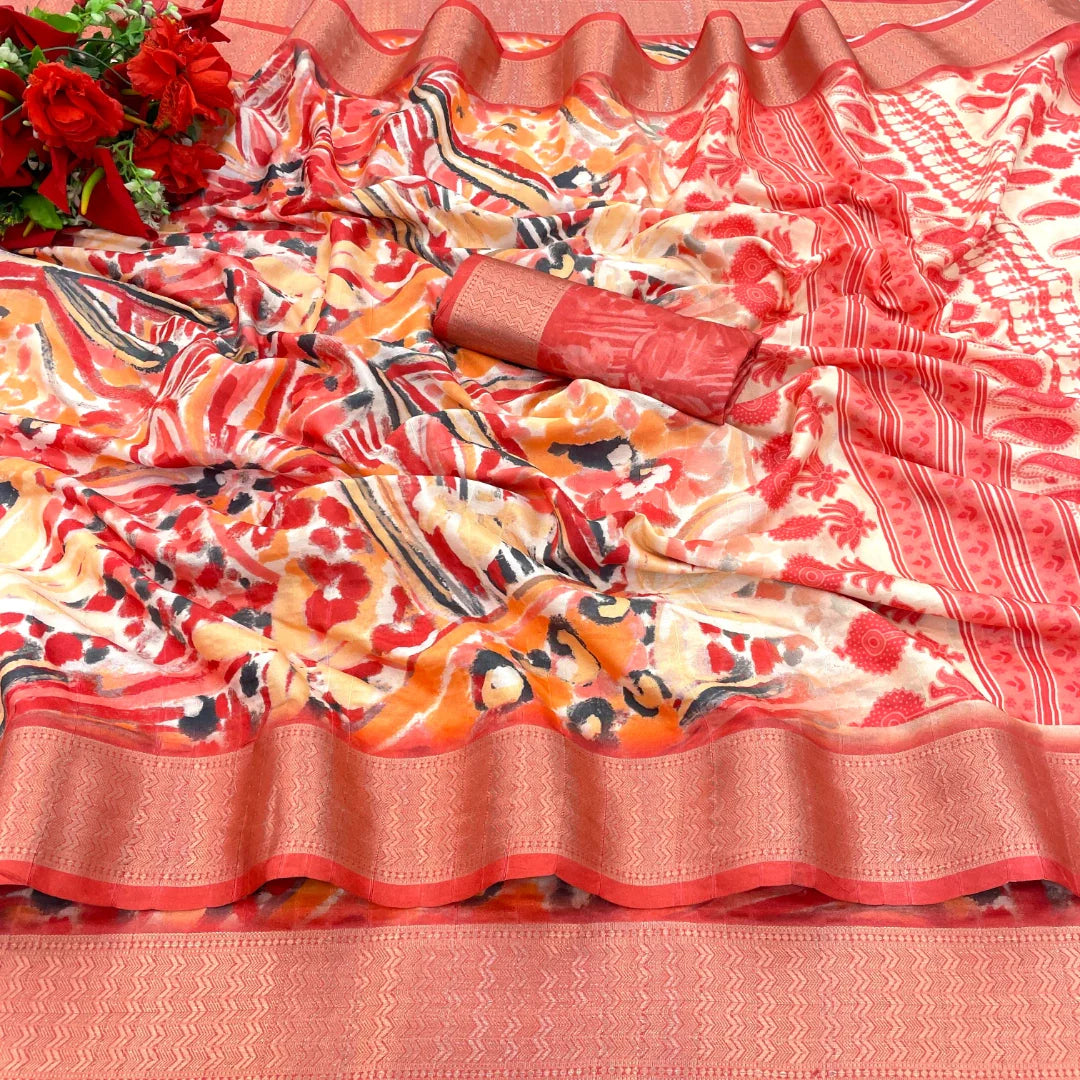 Carrot Pink Dola Silk Saree