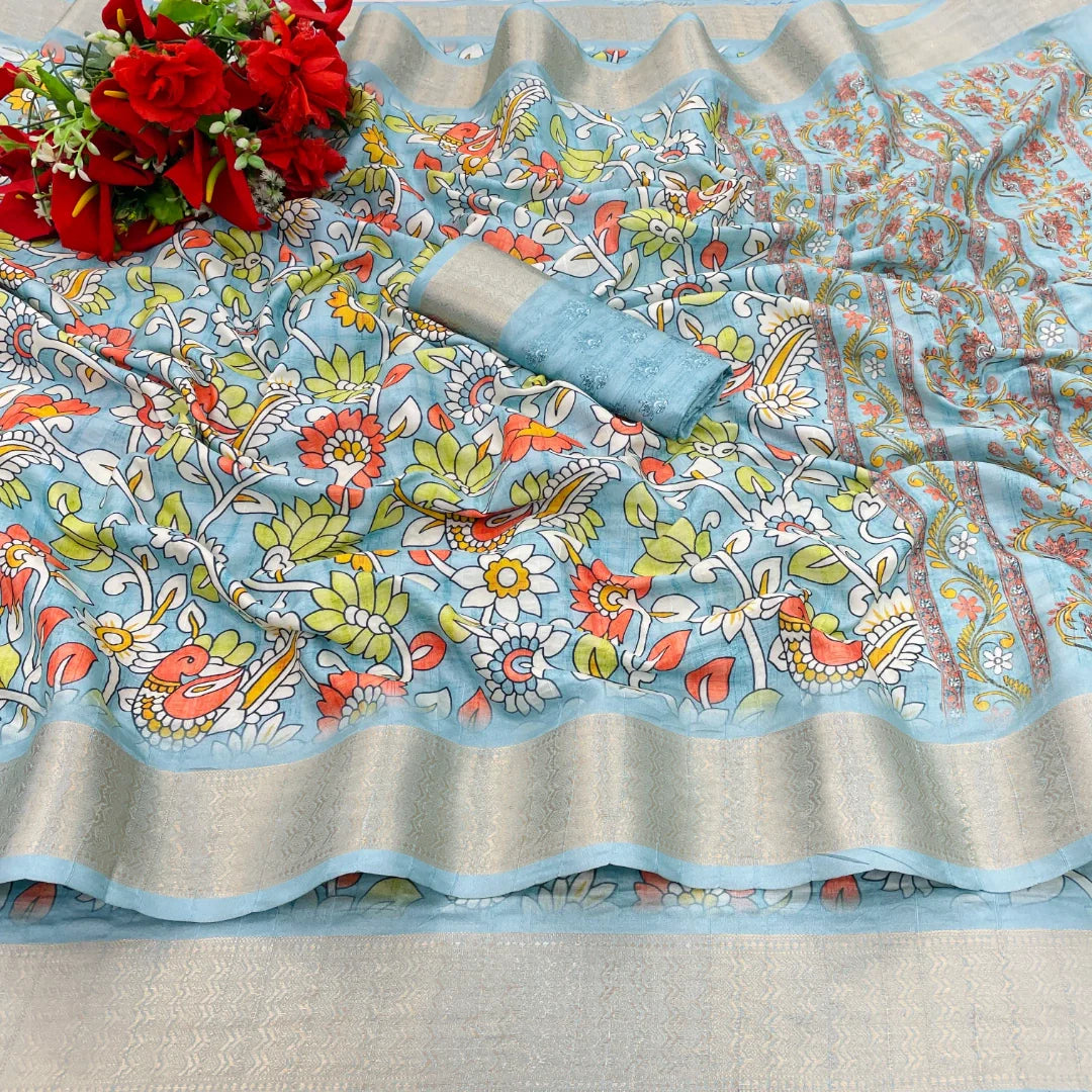 Light Sky Blue Colour Silk Saree