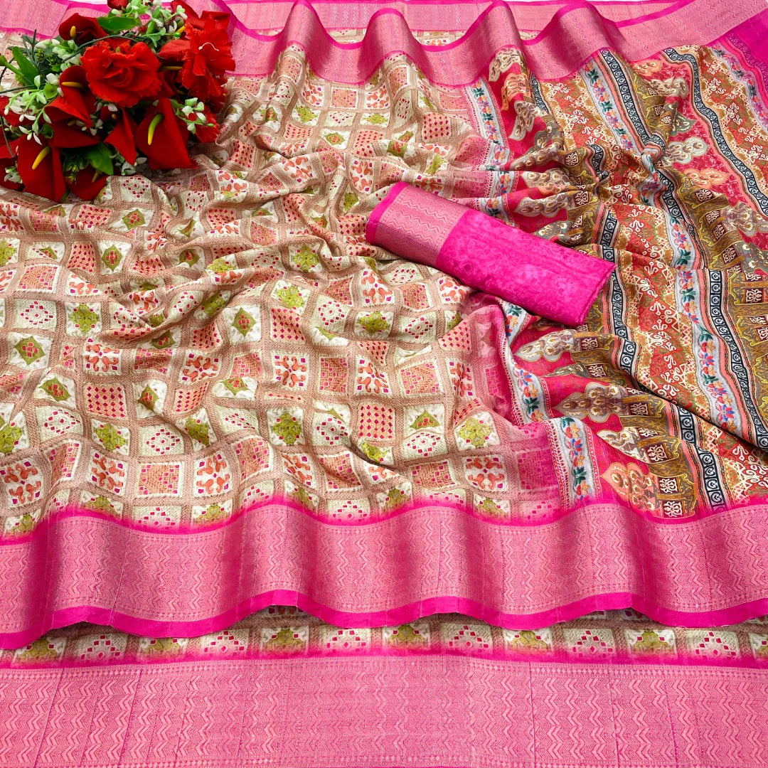 Latest Dola Silk Digital Printed Saree With Blouse Piece