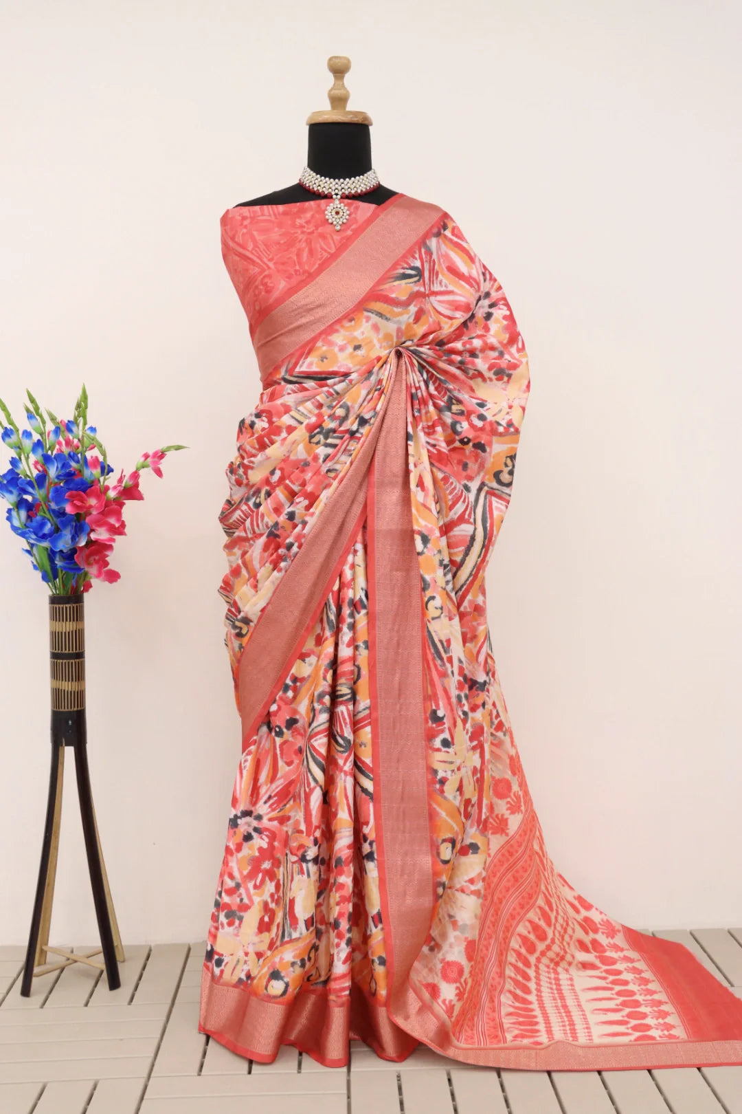 Carrot Pink Dola Silk Saree