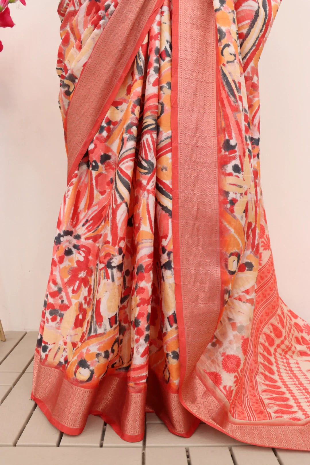 Carrot Pink Dola Silk Saree