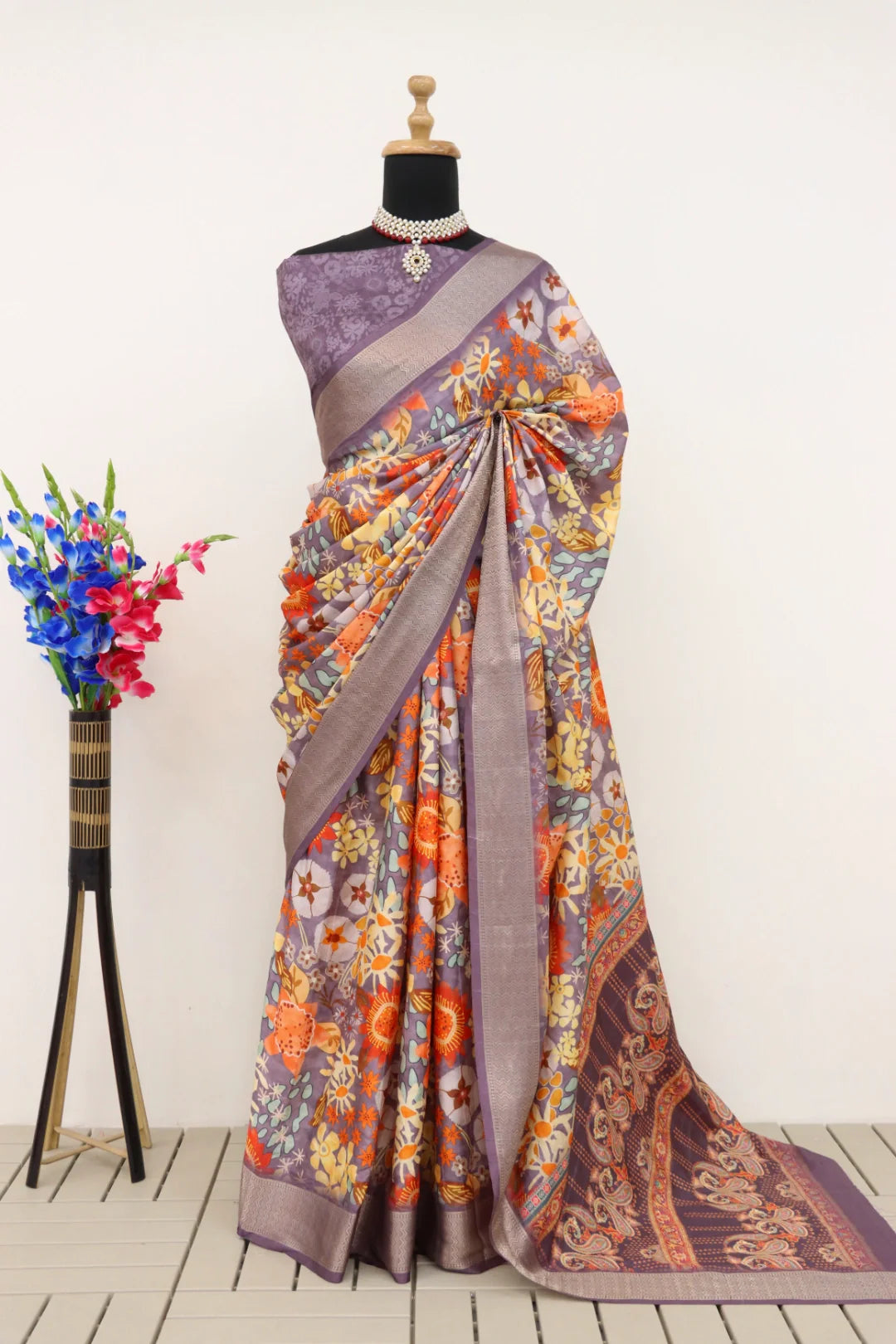 Latest Designer Printed Dola Silk Saree With Blouse Piece