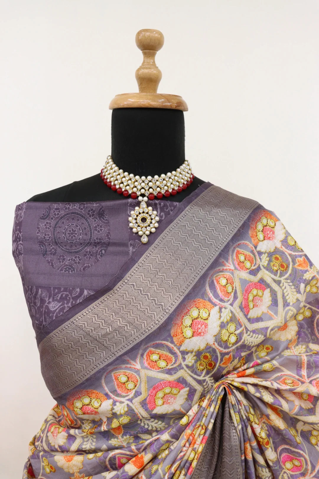 Pure Dola Silk Digitally Printed Saree Weaved With Attractive Lace Comes With Tassels