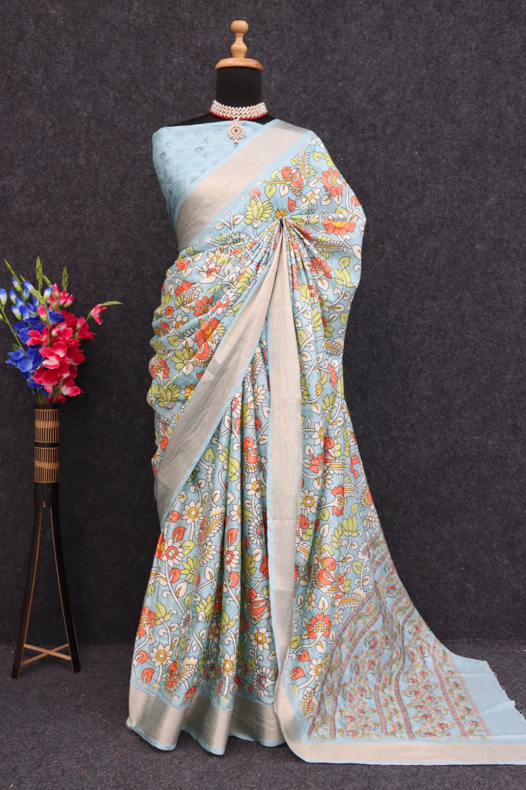 Light Sky Blue Colour Silk Saree