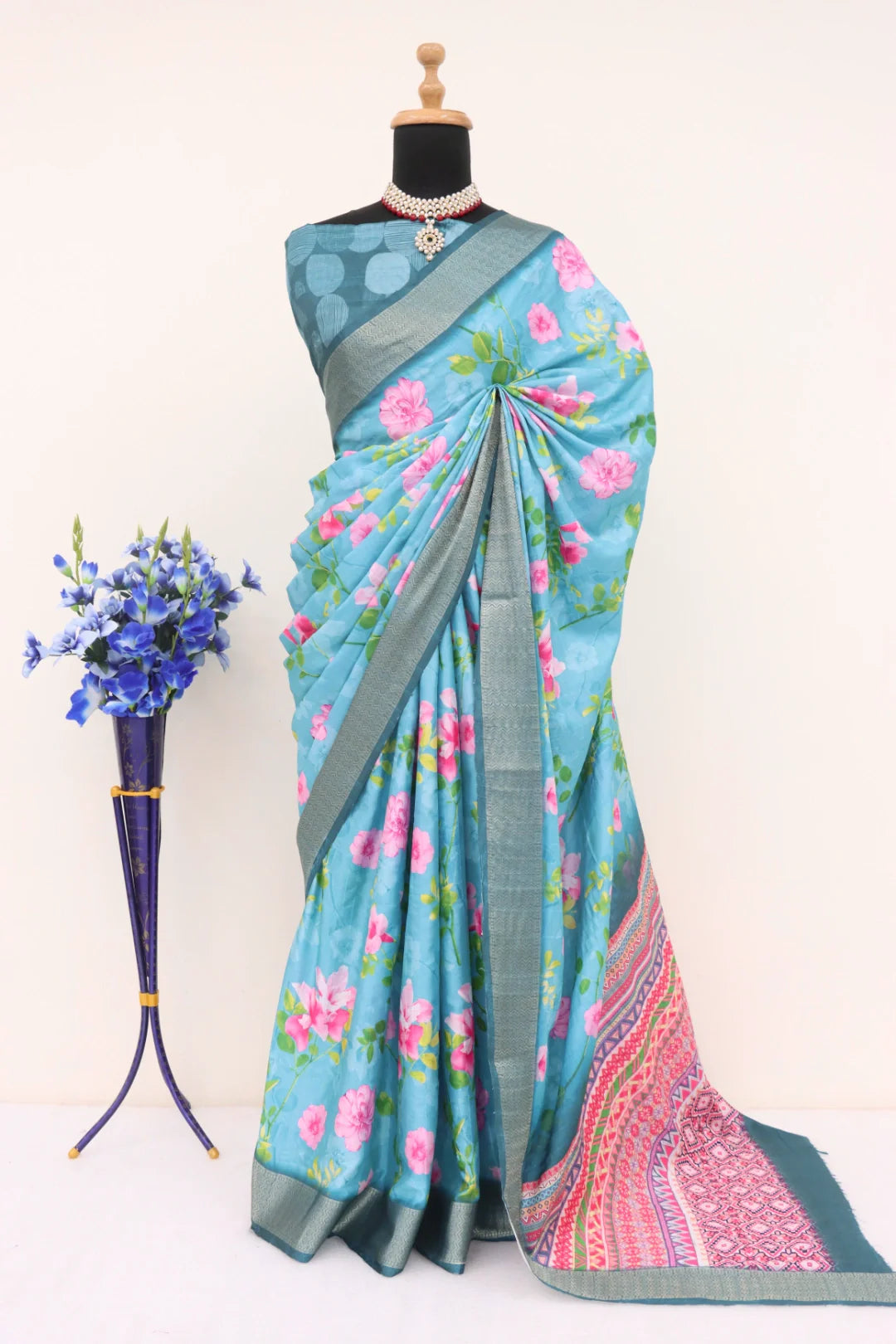 Light Blue Dola Silk Saree