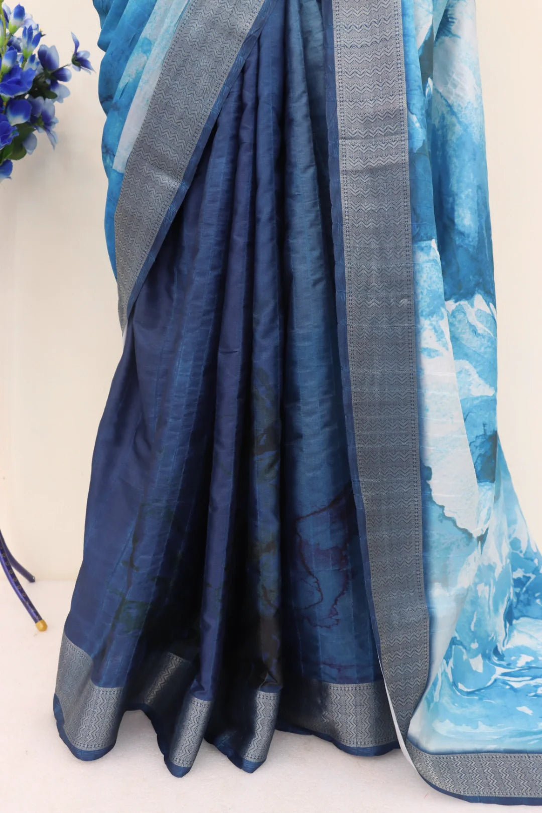 Navy Blue Dola Silk Saree