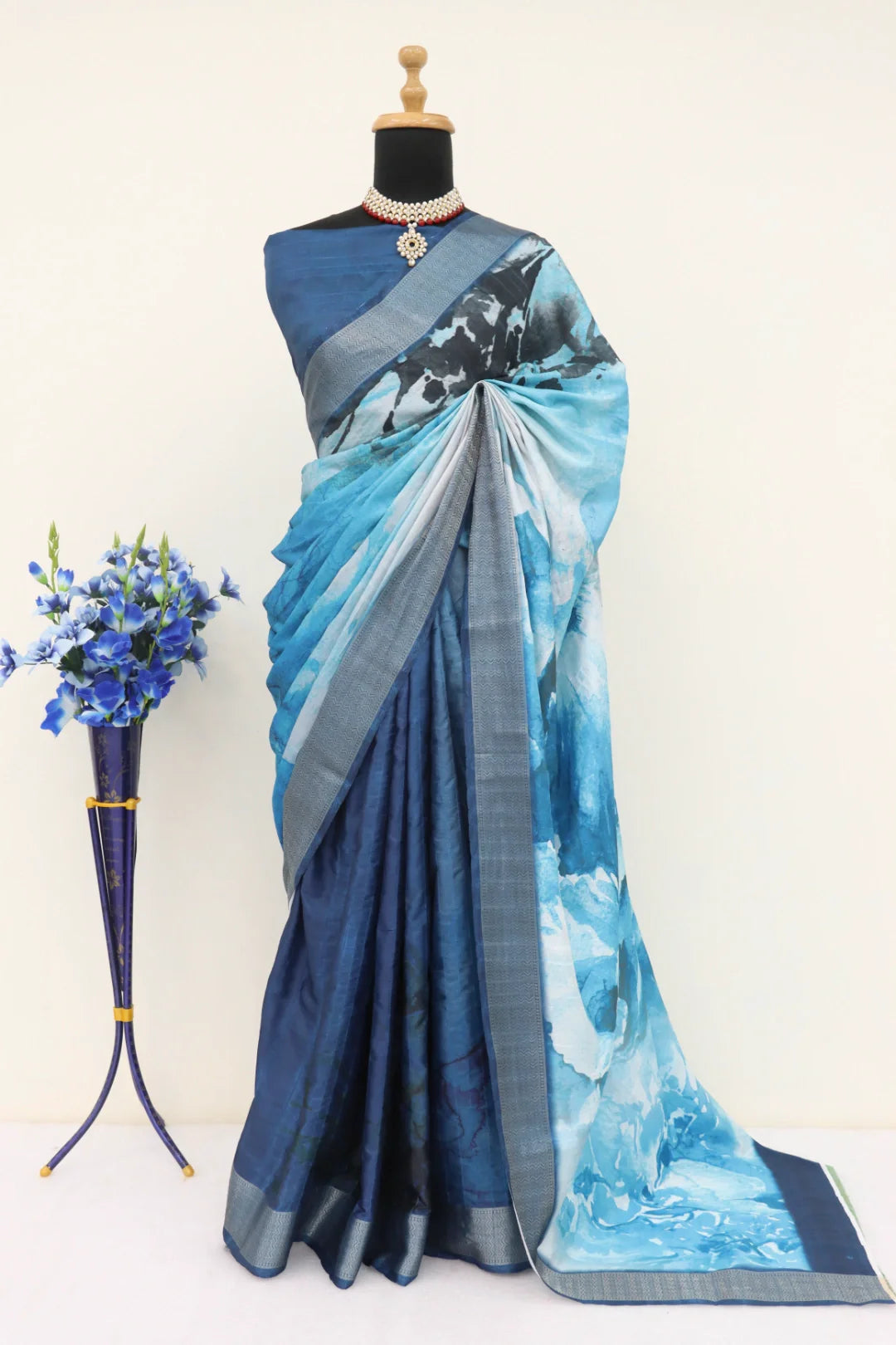 Navy Blue Dola Silk Saree