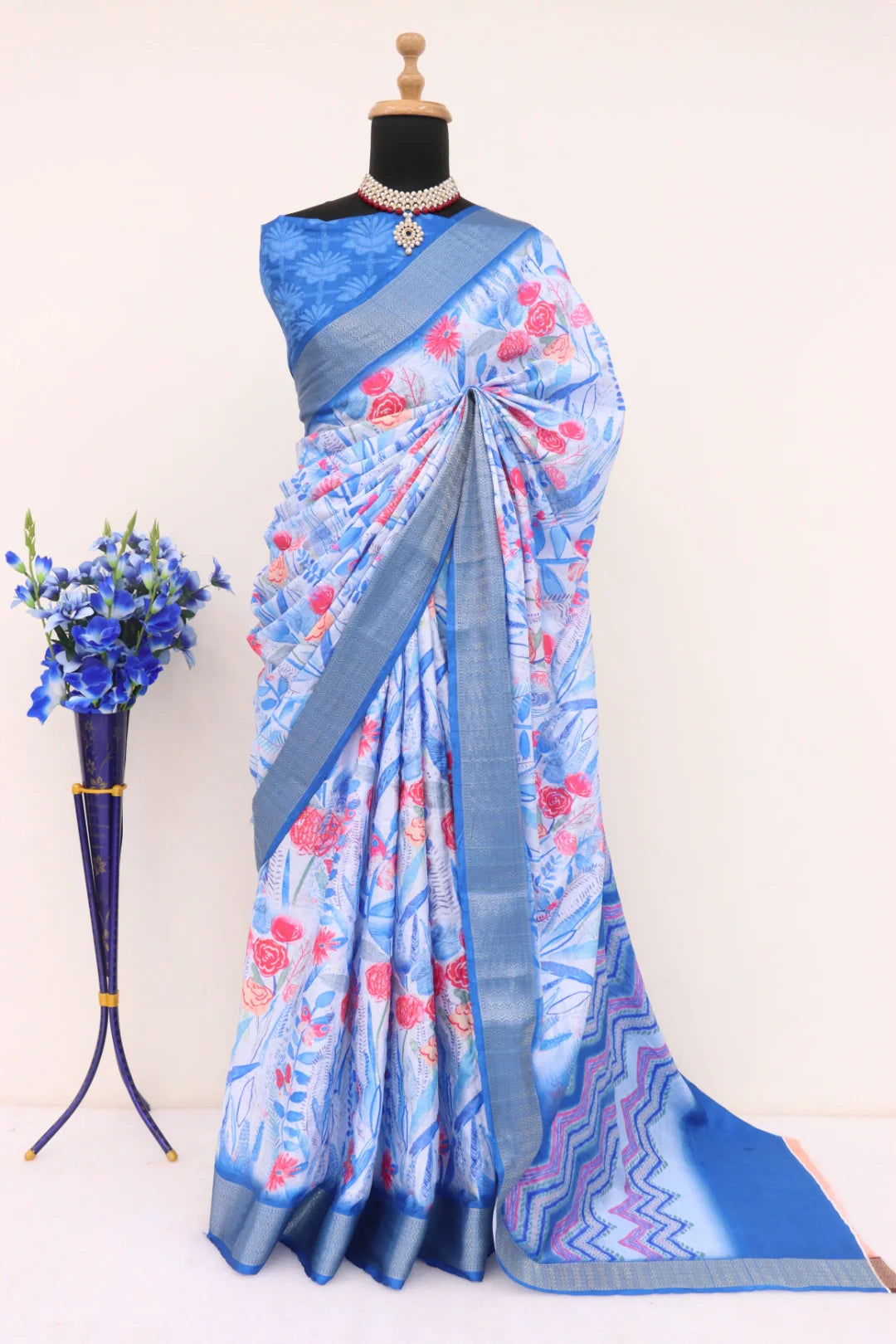 Sky Blue Dola Silk Saree