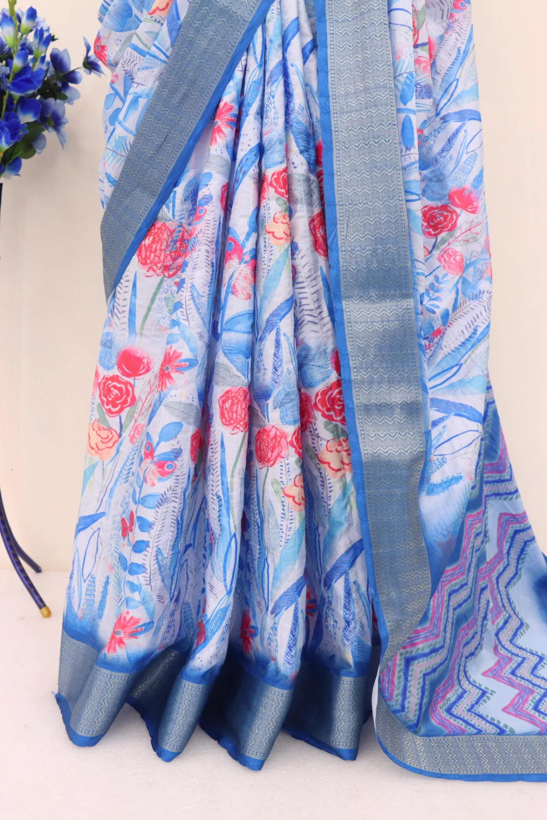 Sky Blue Dola Silk Saree