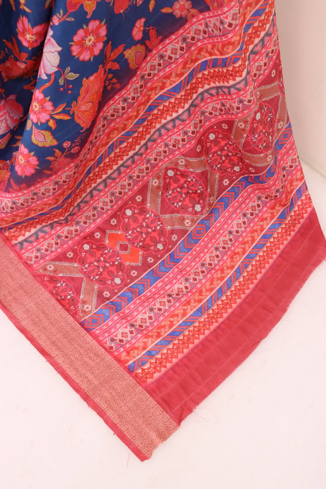 Dark Pink and Blue Silk Saree