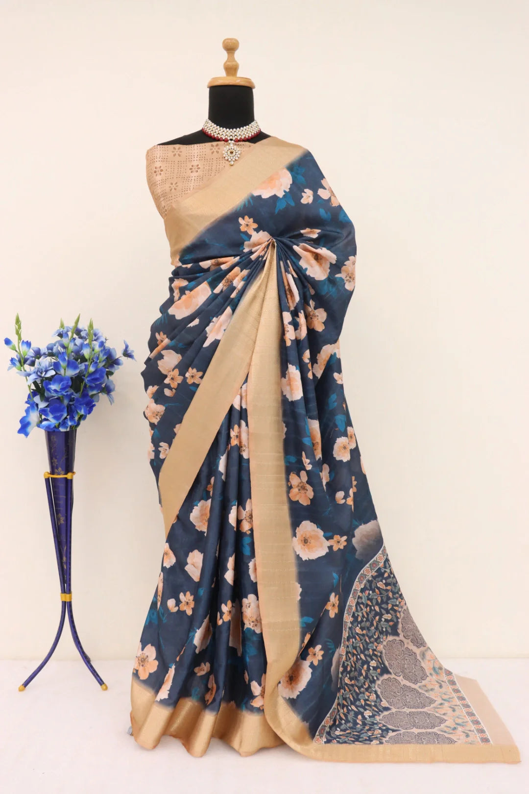 Dola Silk Royal Blue Printed Sarees