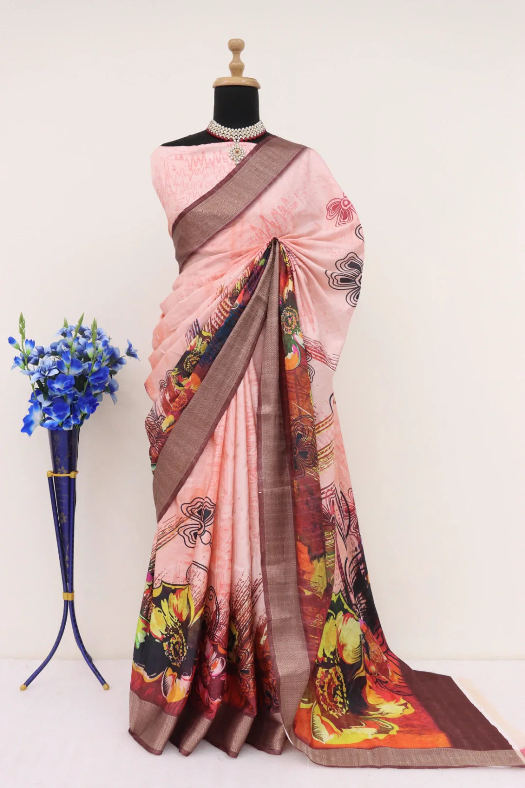 Dola Silk Light Pink Printed Saree