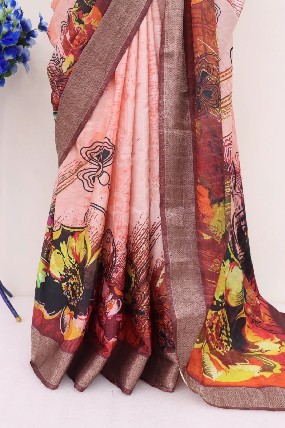 Dola Silk Light Pink Printed Saree