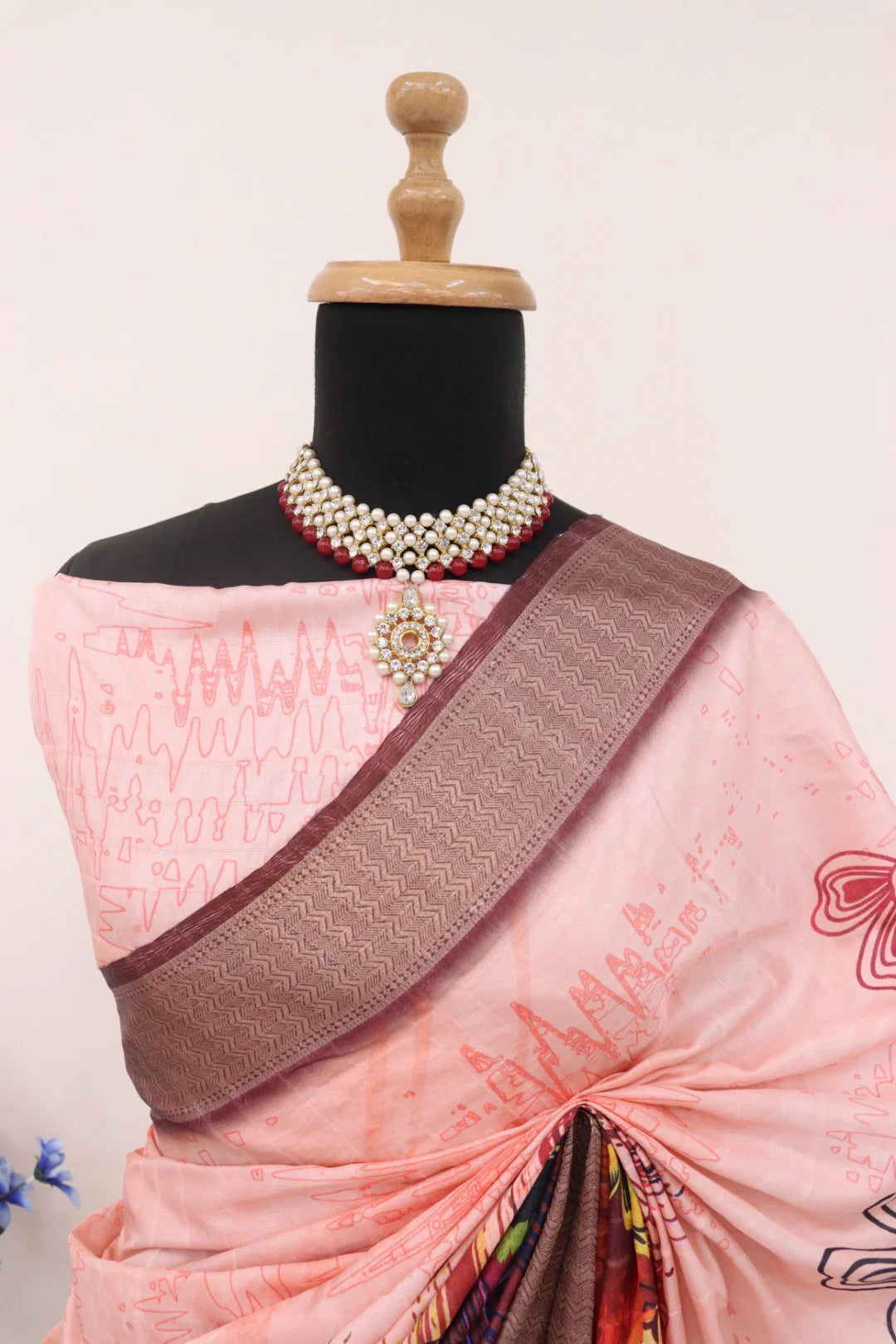 Dola Silk Light Pink Printed Saree