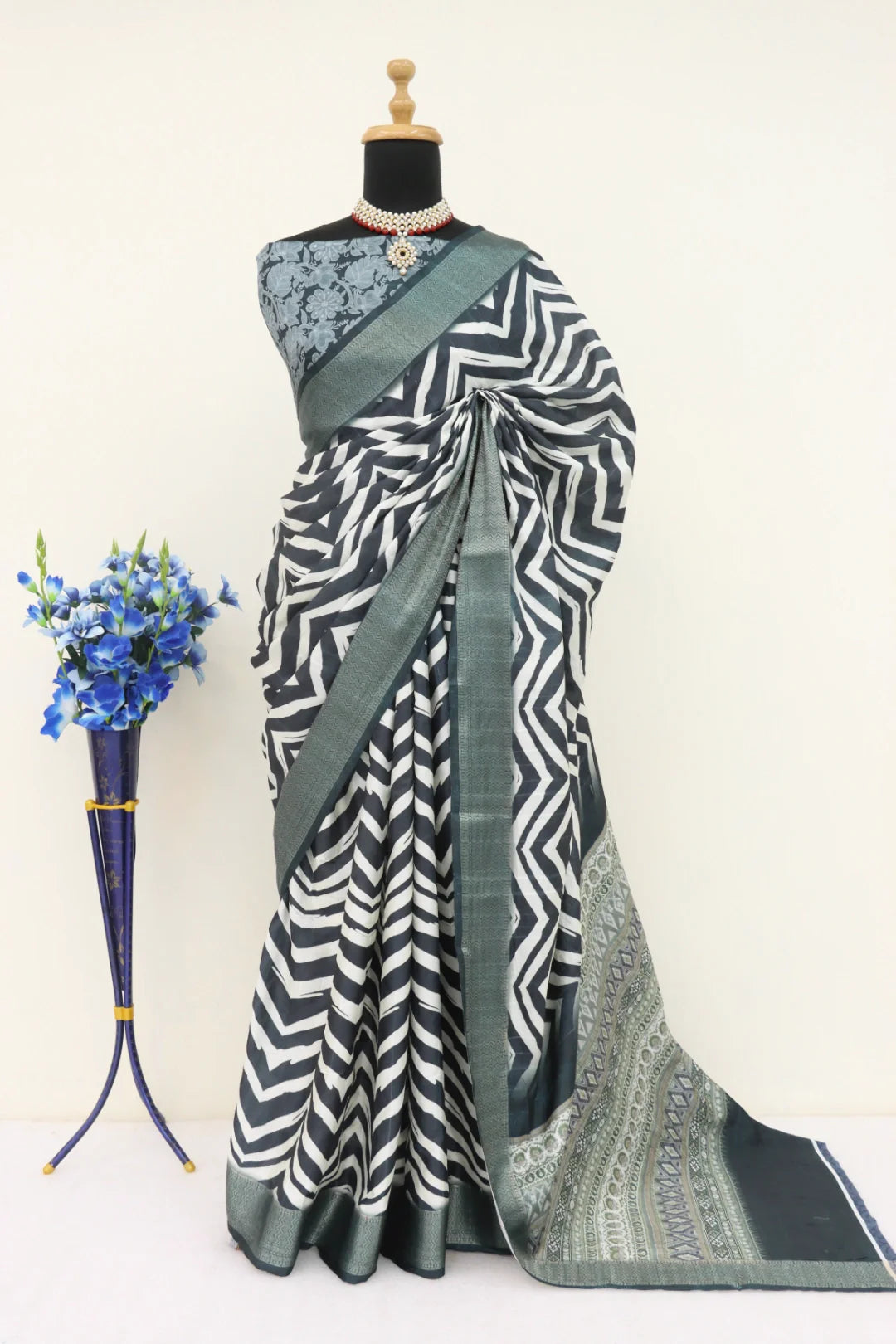 Dola Silk Black Printed Saree