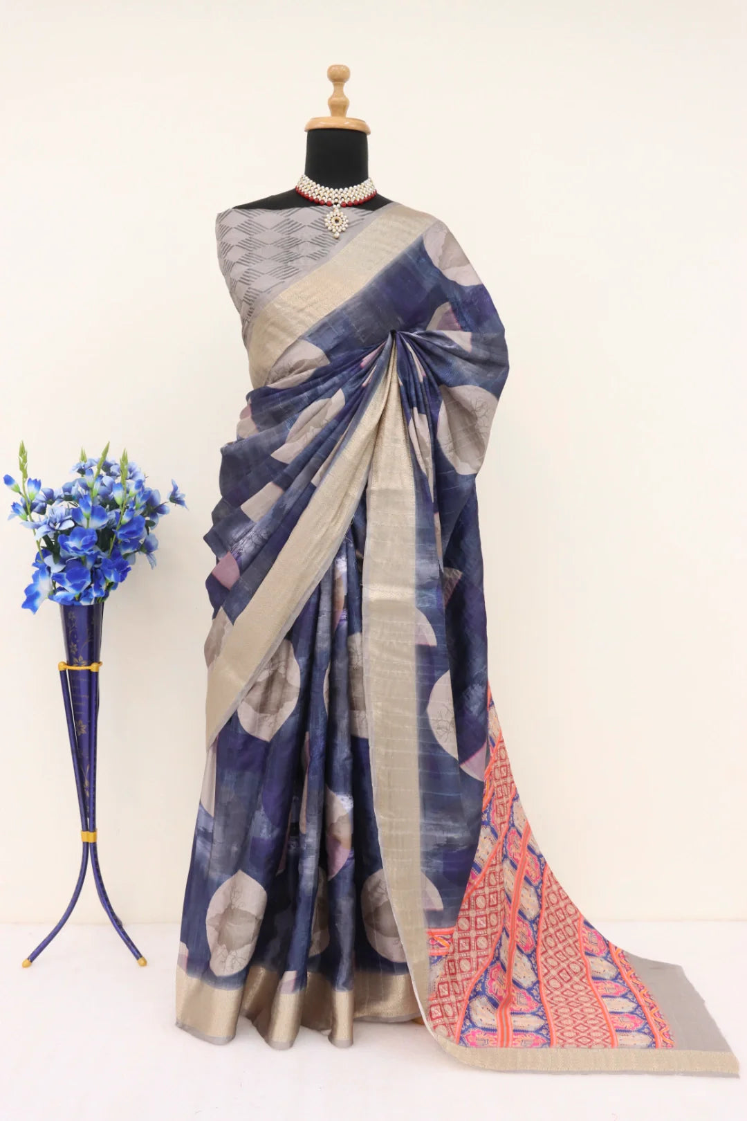 Blue and Gold Silk Saree