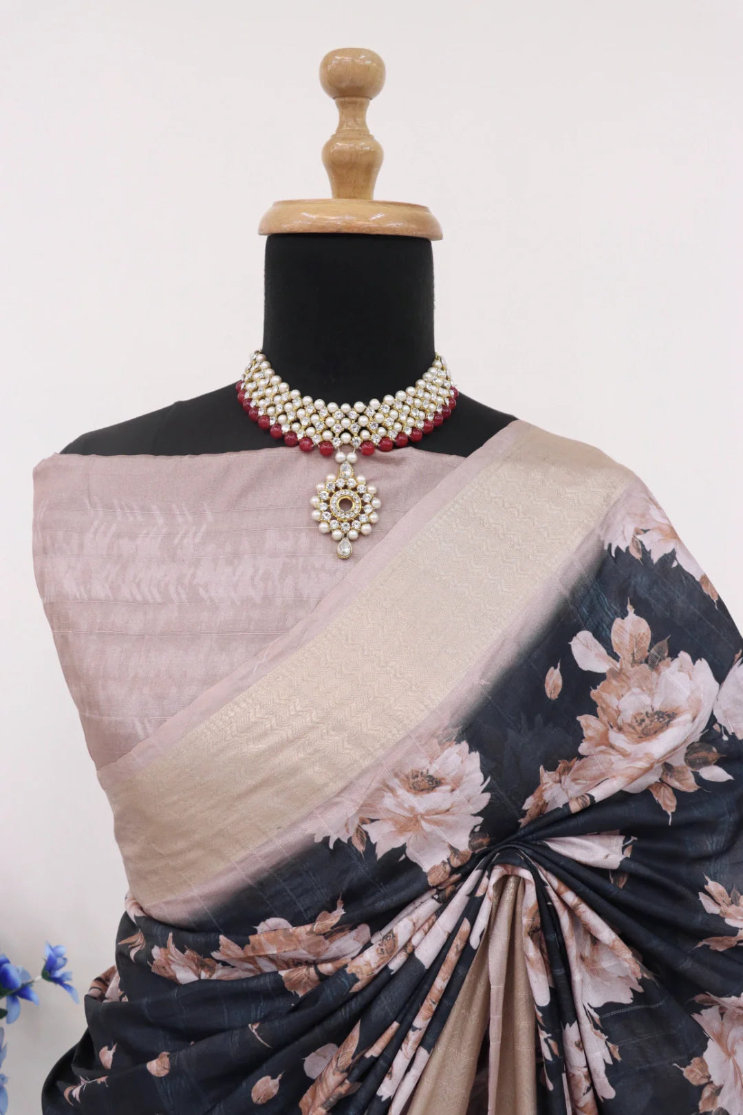 Black Saree with Golden Border