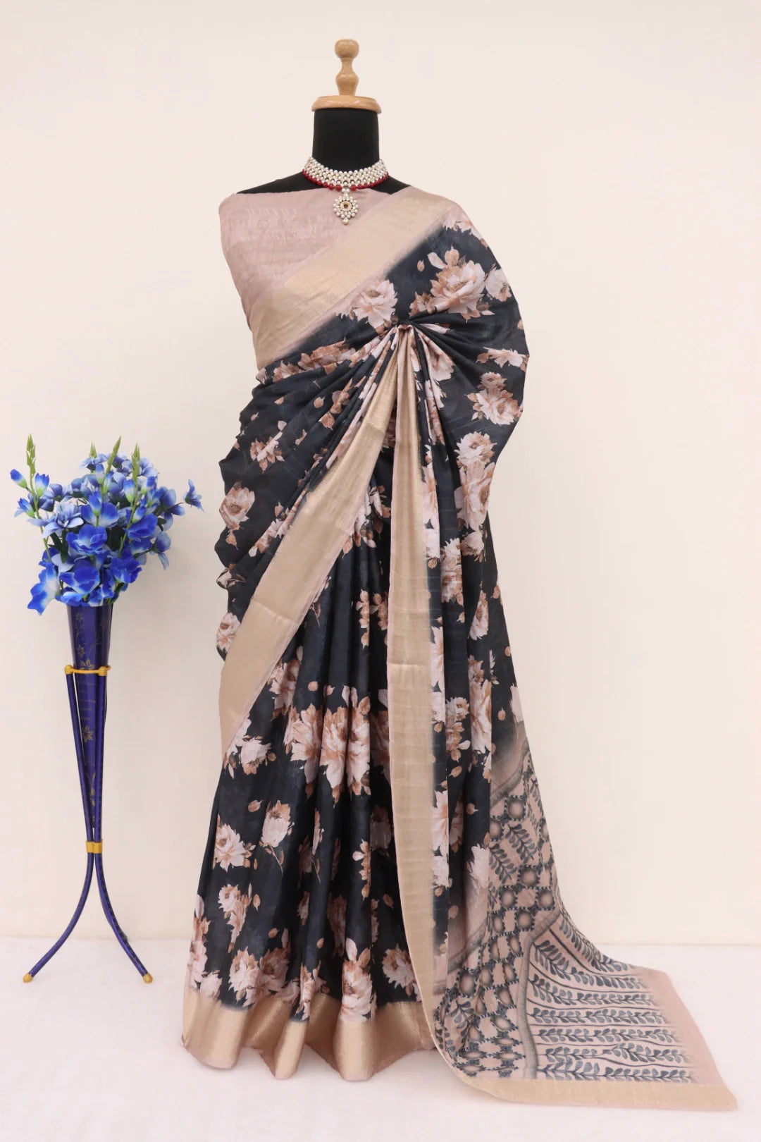 Black Saree with Golden Border