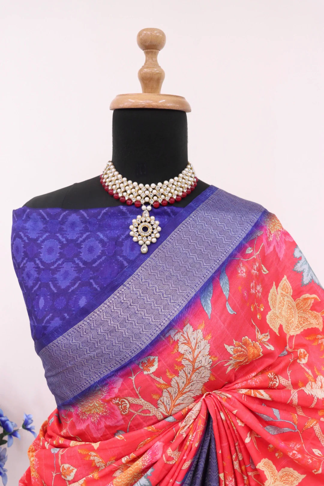 Orange Silk Saree with Purple Border