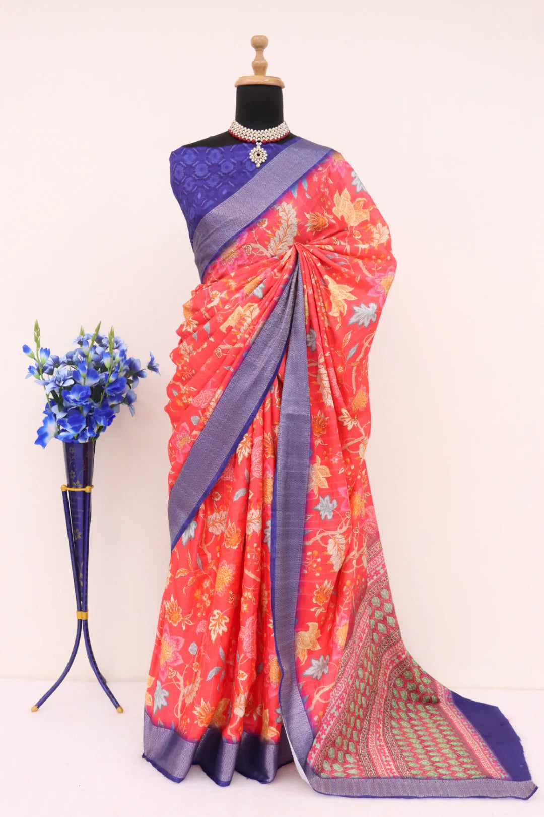 Orange Silk Saree with Purple Border