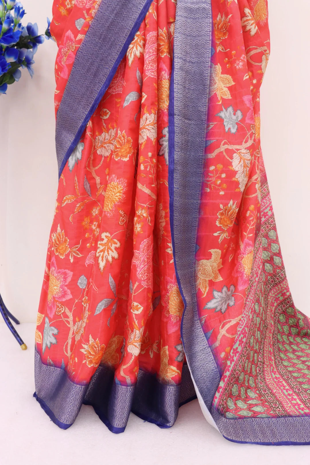 Orange Silk Saree with Purple Border