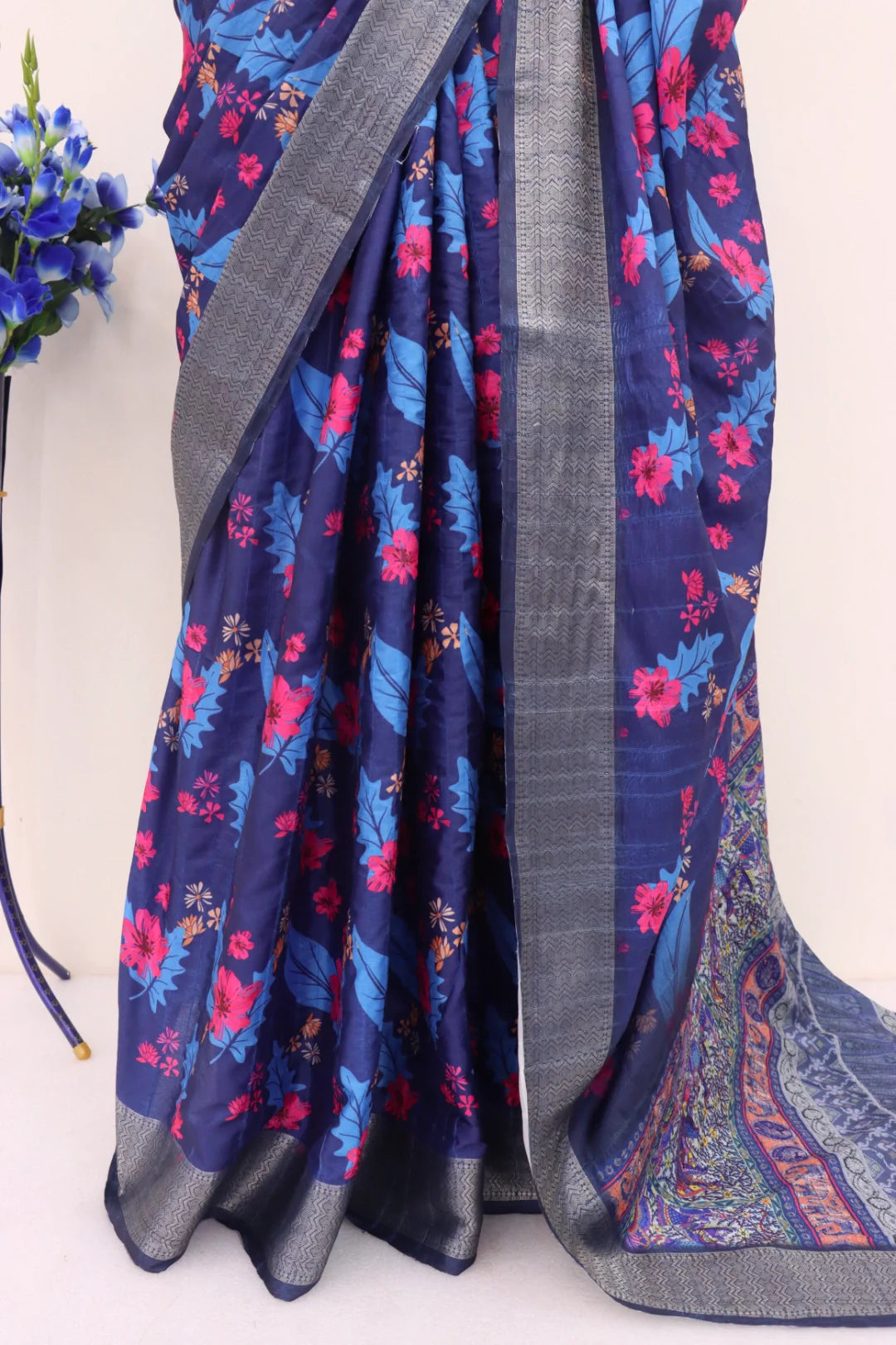 Brinjal Purple Silk Saree with Grey Border