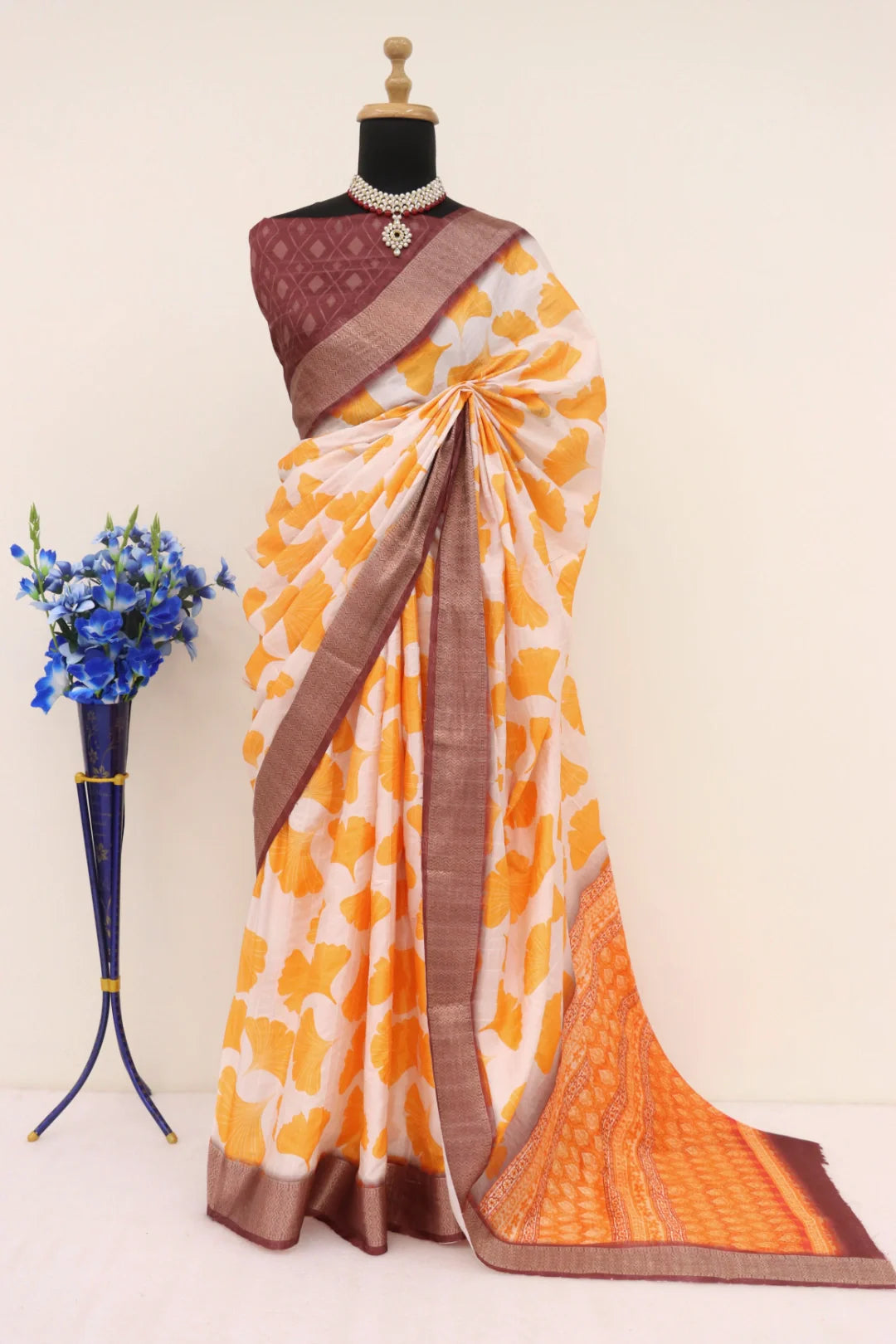 Yellow and White Combination Saree