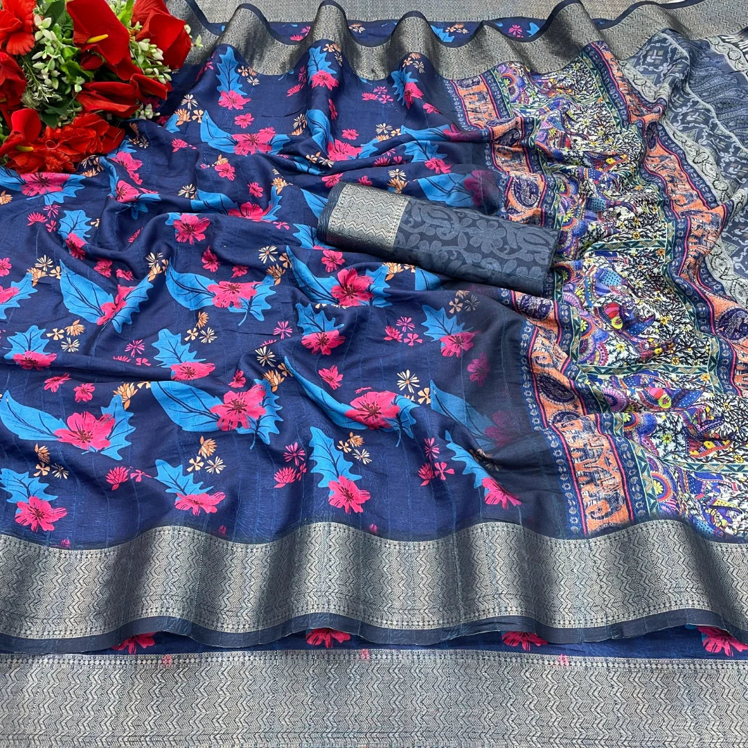 Brinjal Purple Silk Saree with Grey Border