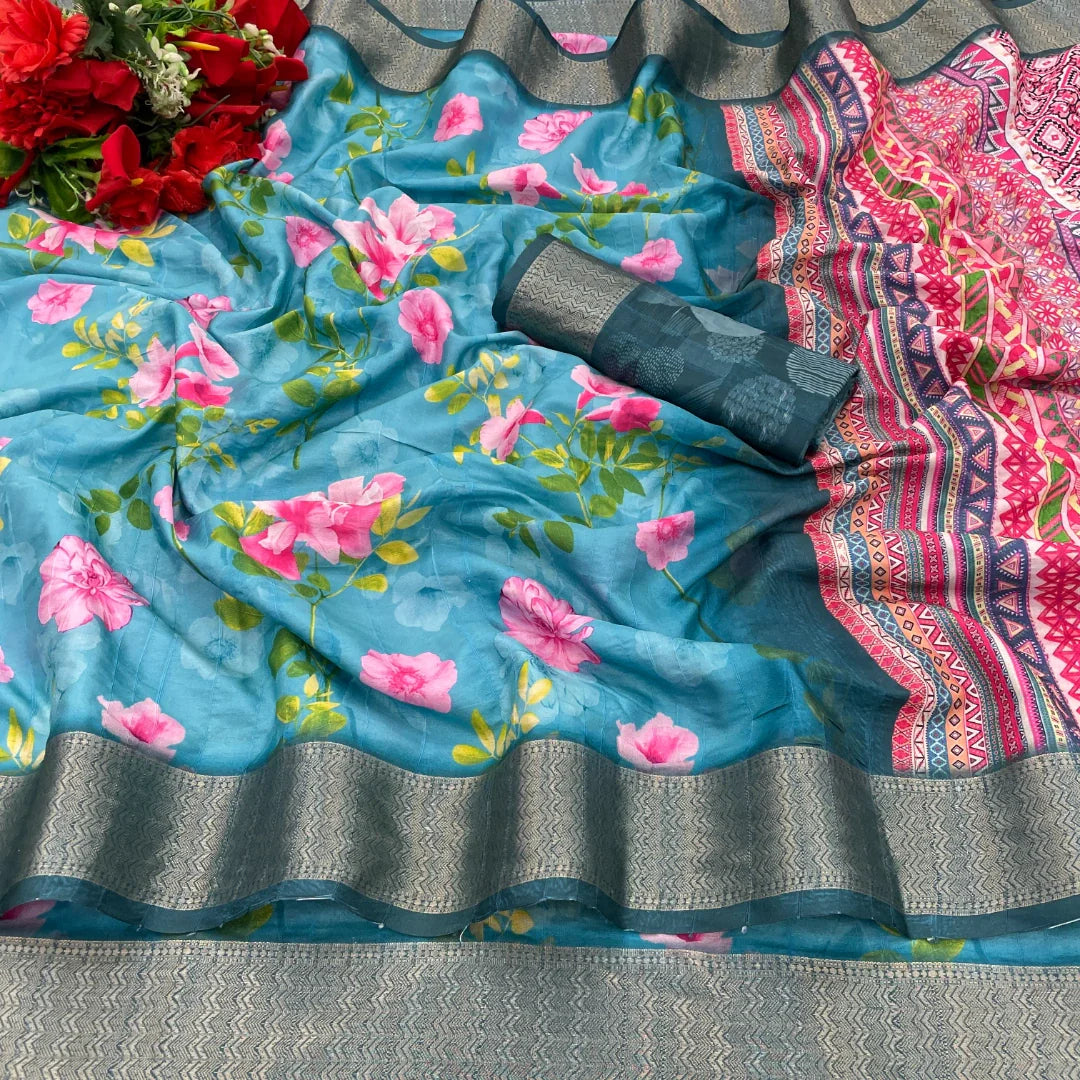 Light Blue Dola Silk Saree