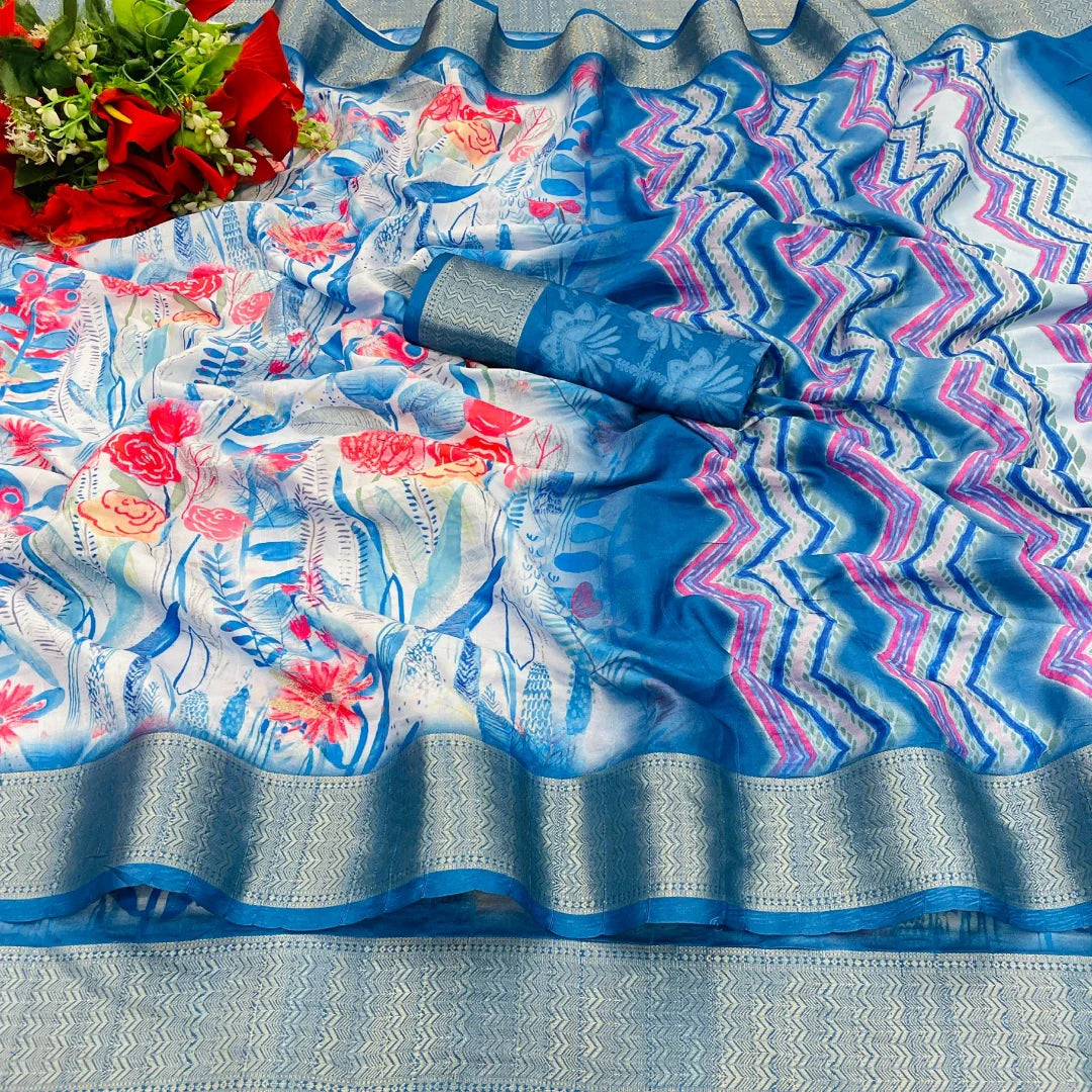 Sky Blue Dola Silk Saree