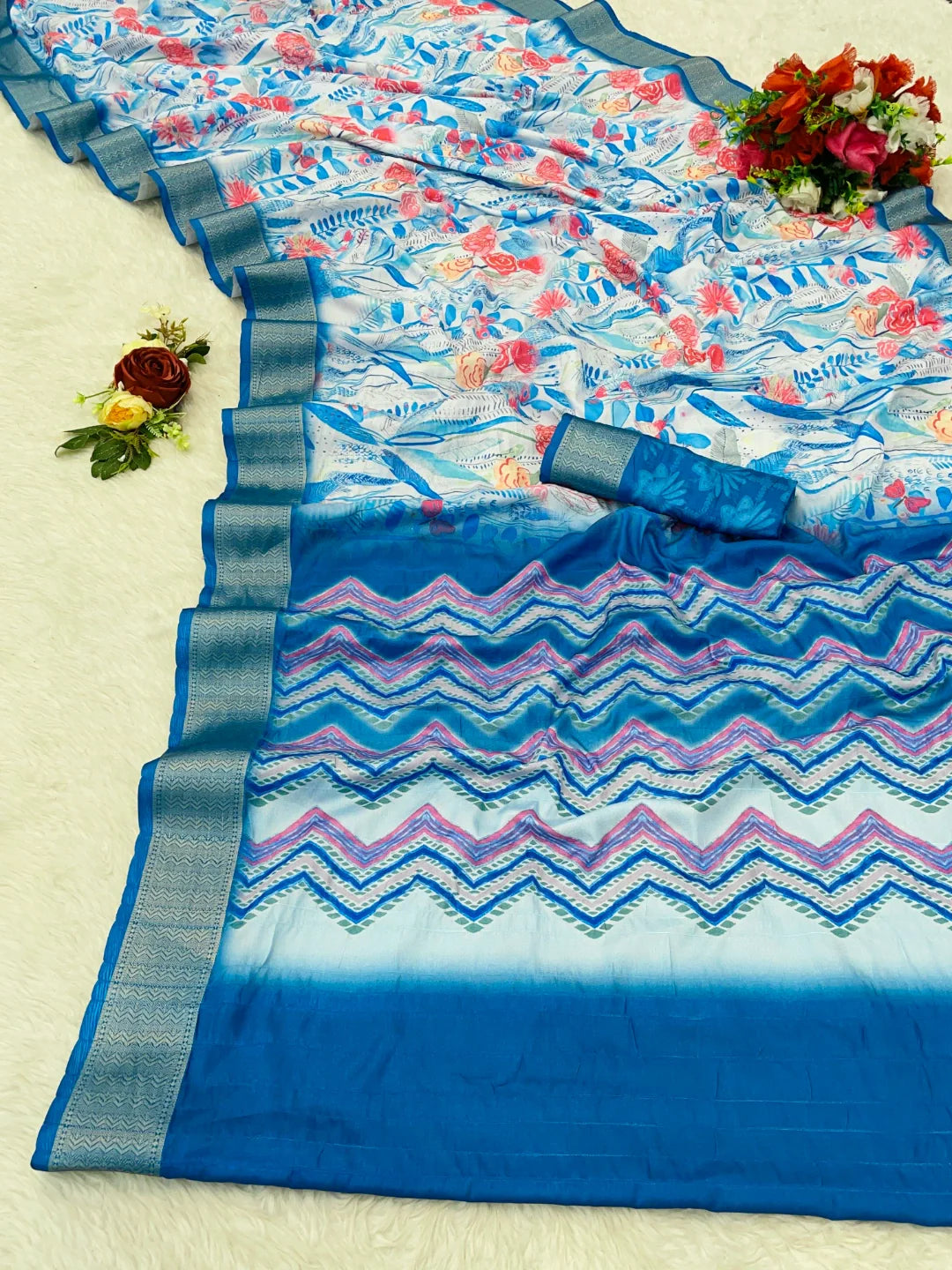 Sky Blue Dola Silk Saree