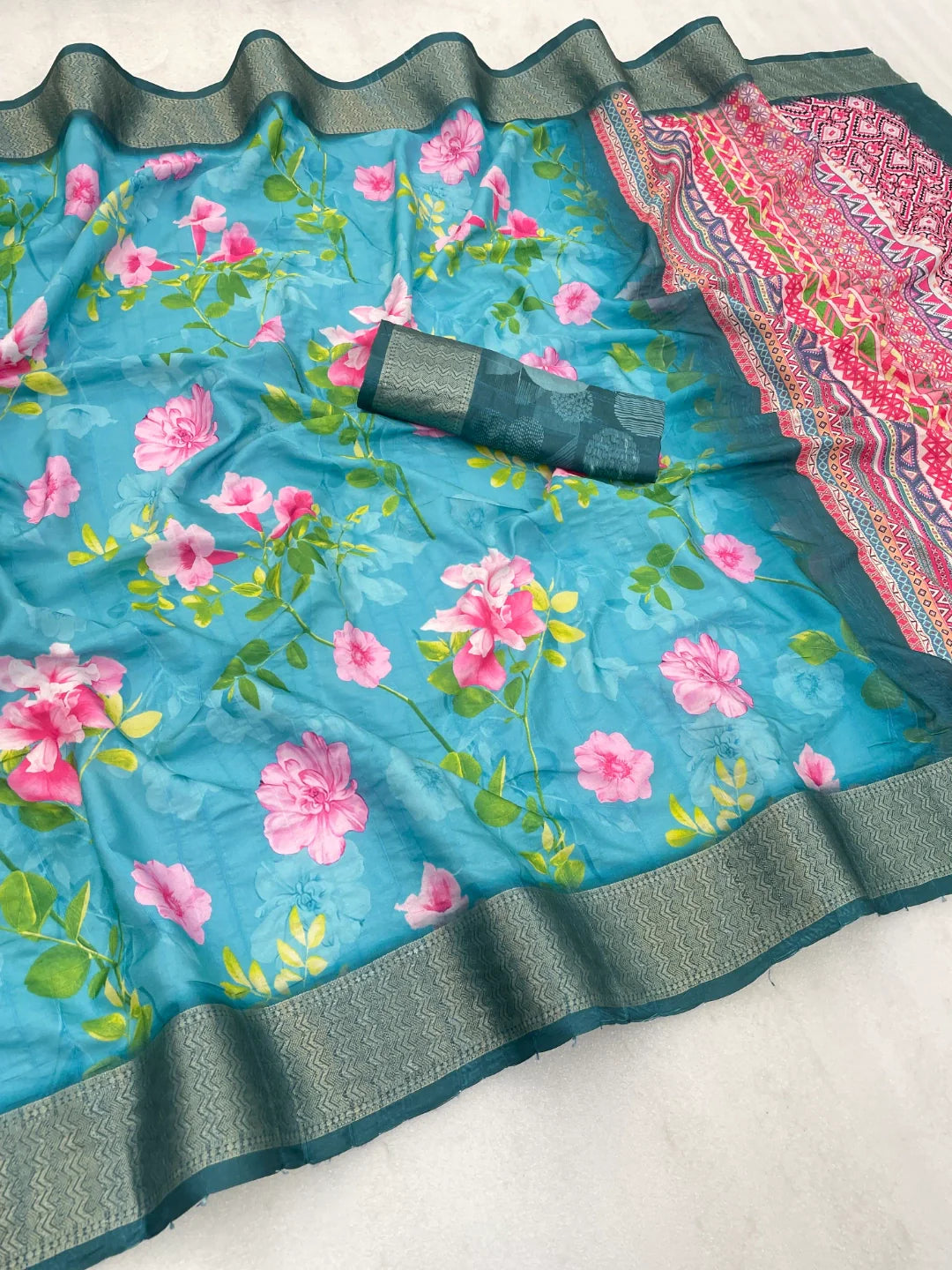 Light Blue Dola Silk Saree