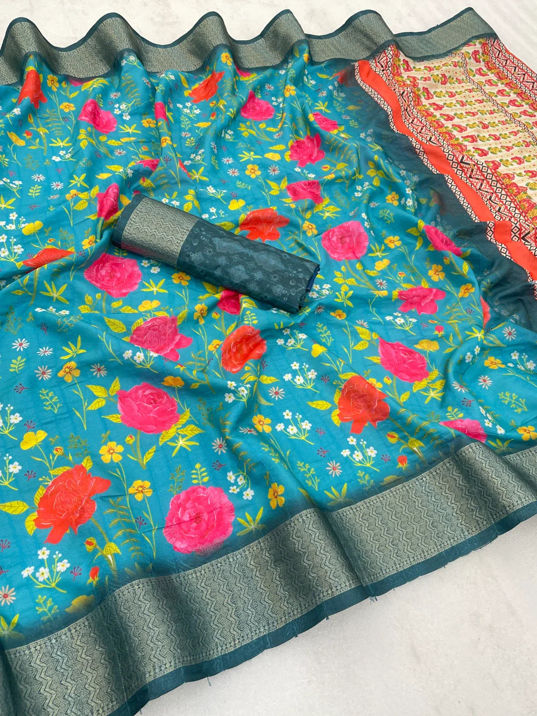 Ocean Blue Silk Saree