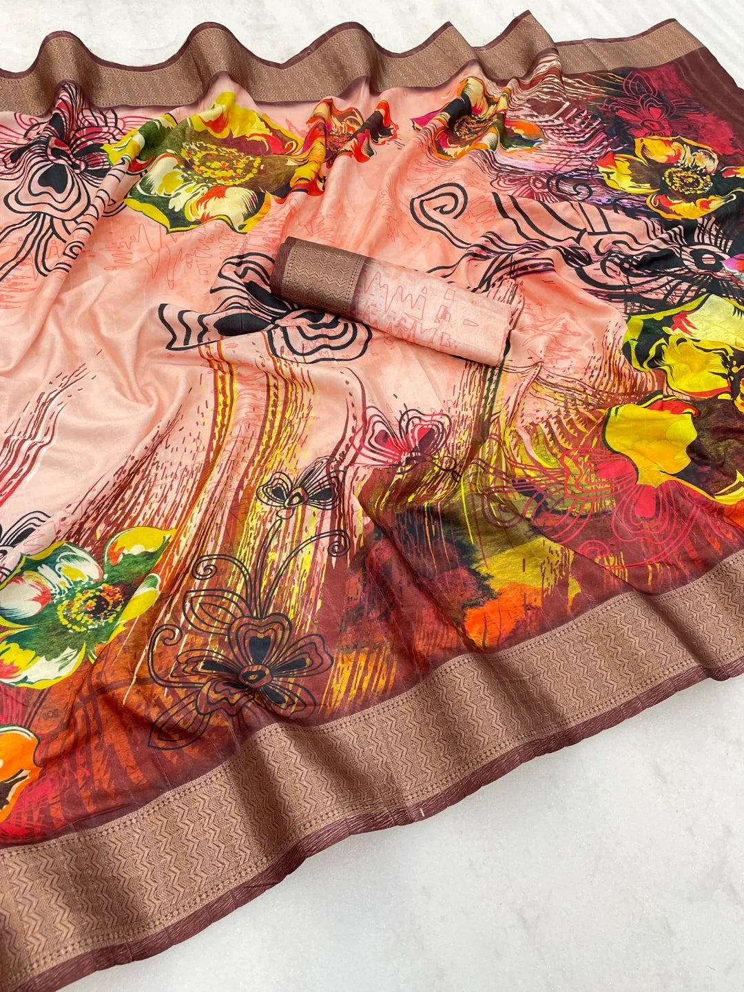 Dola Silk Light Pink Printed Saree