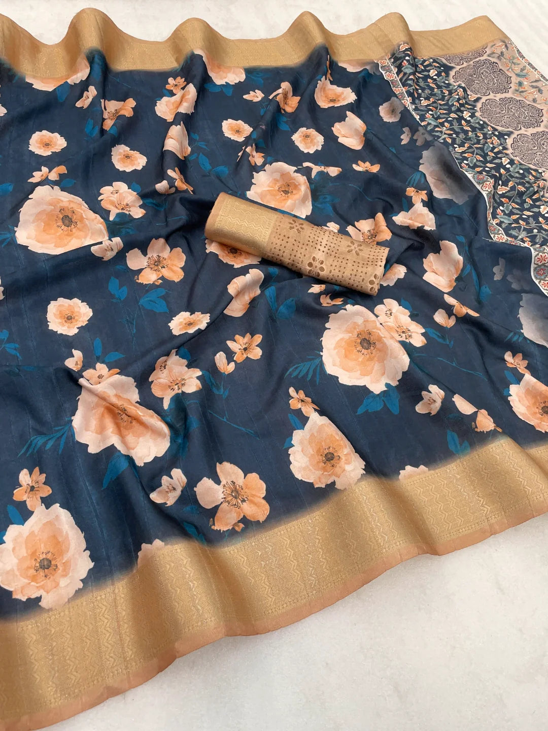 Dola Silk Royal Blue Printed Sarees