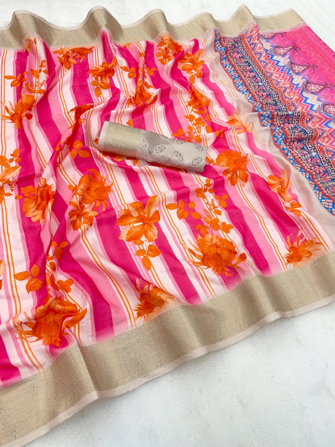 Dola Silk Multicolor printed Saree