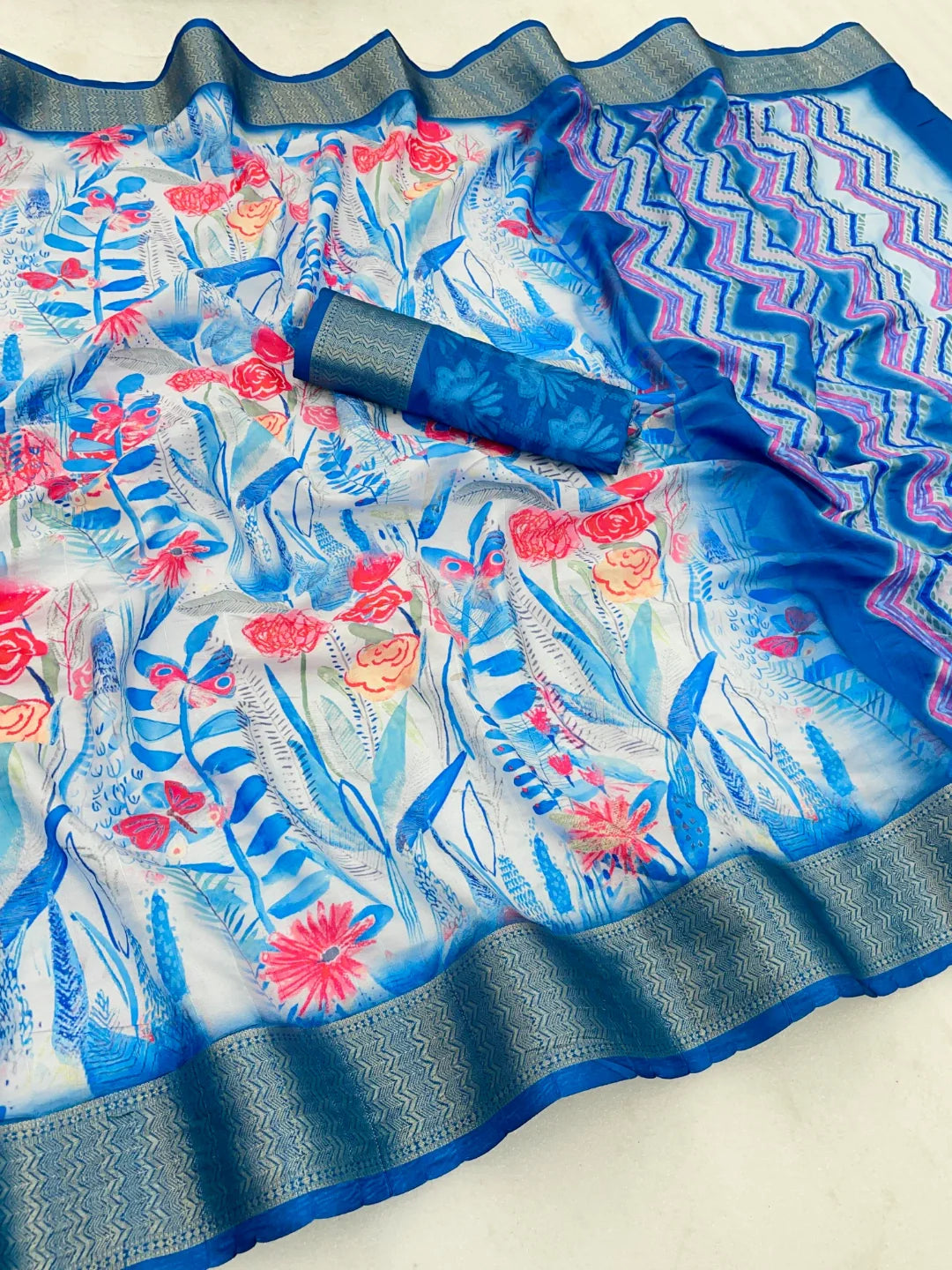 Sky Blue Dola Silk Saree