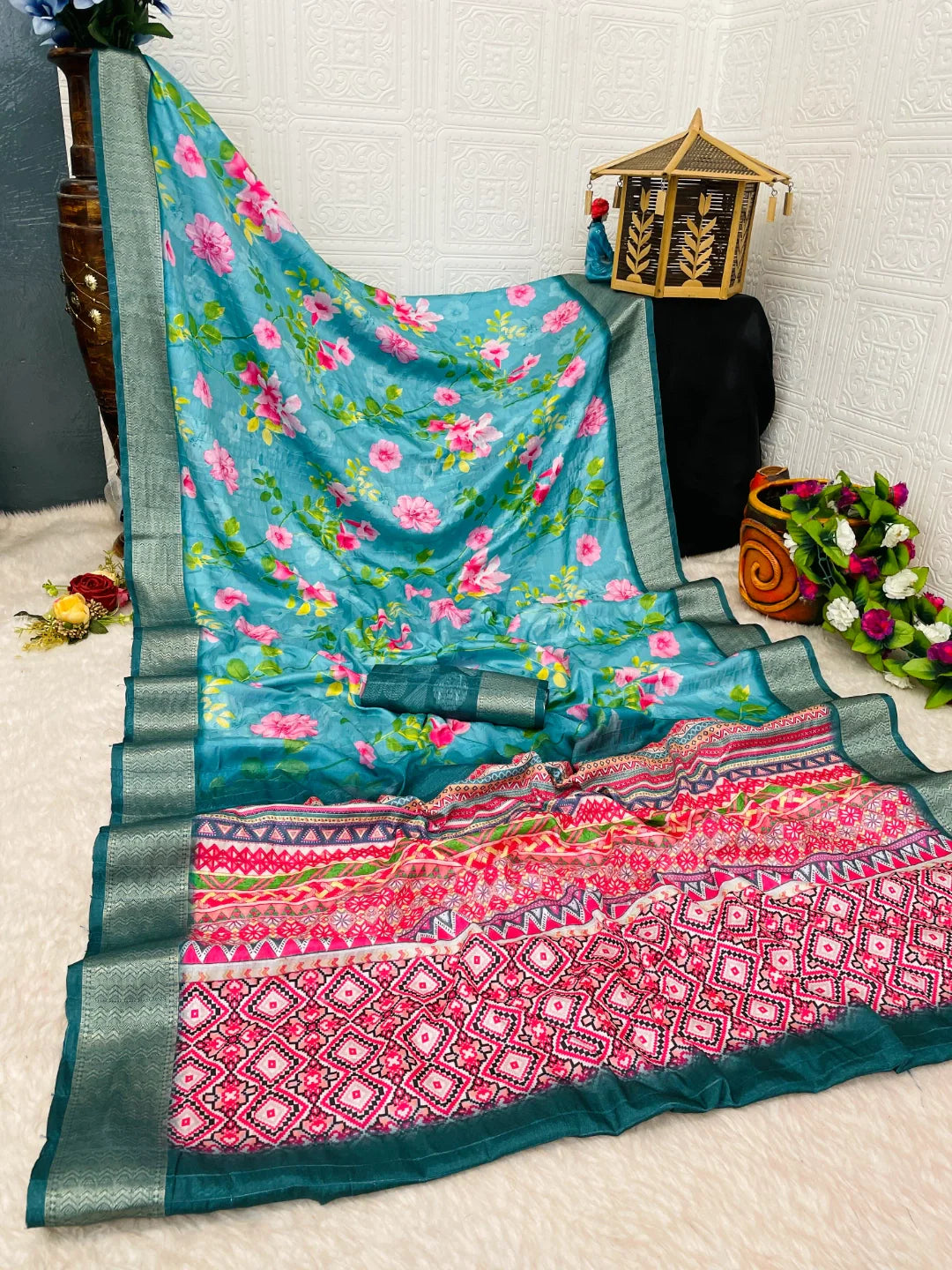 Light Blue Dola Silk Saree