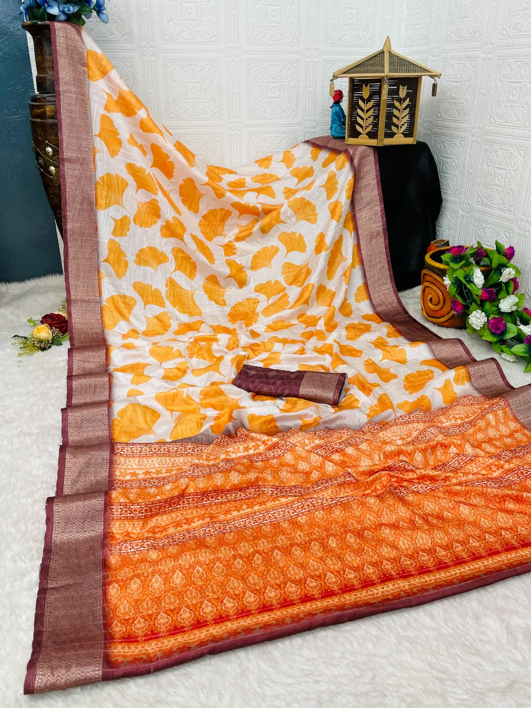 Yellow and White Combination Saree