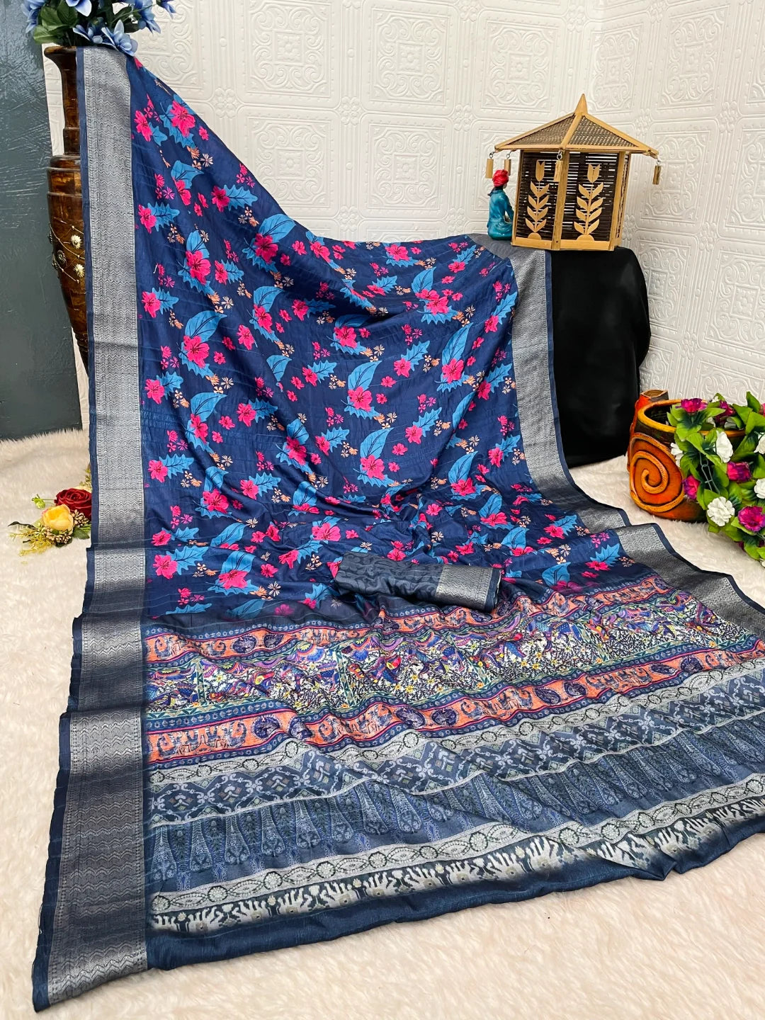 Brinjal Purple Silk Saree with Grey Border