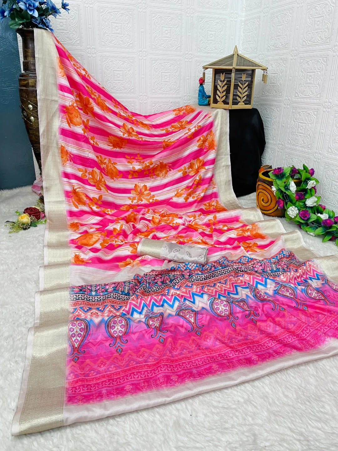 Dola Silk Multicolor printed Saree