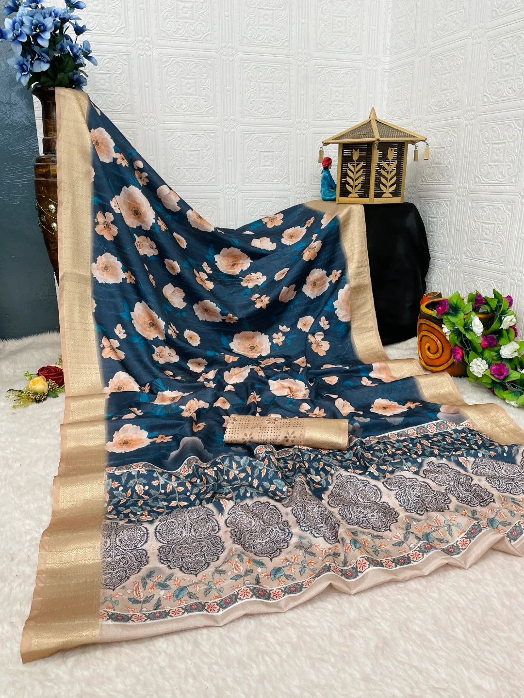 Dola Silk Royal Blue Printed Sarees