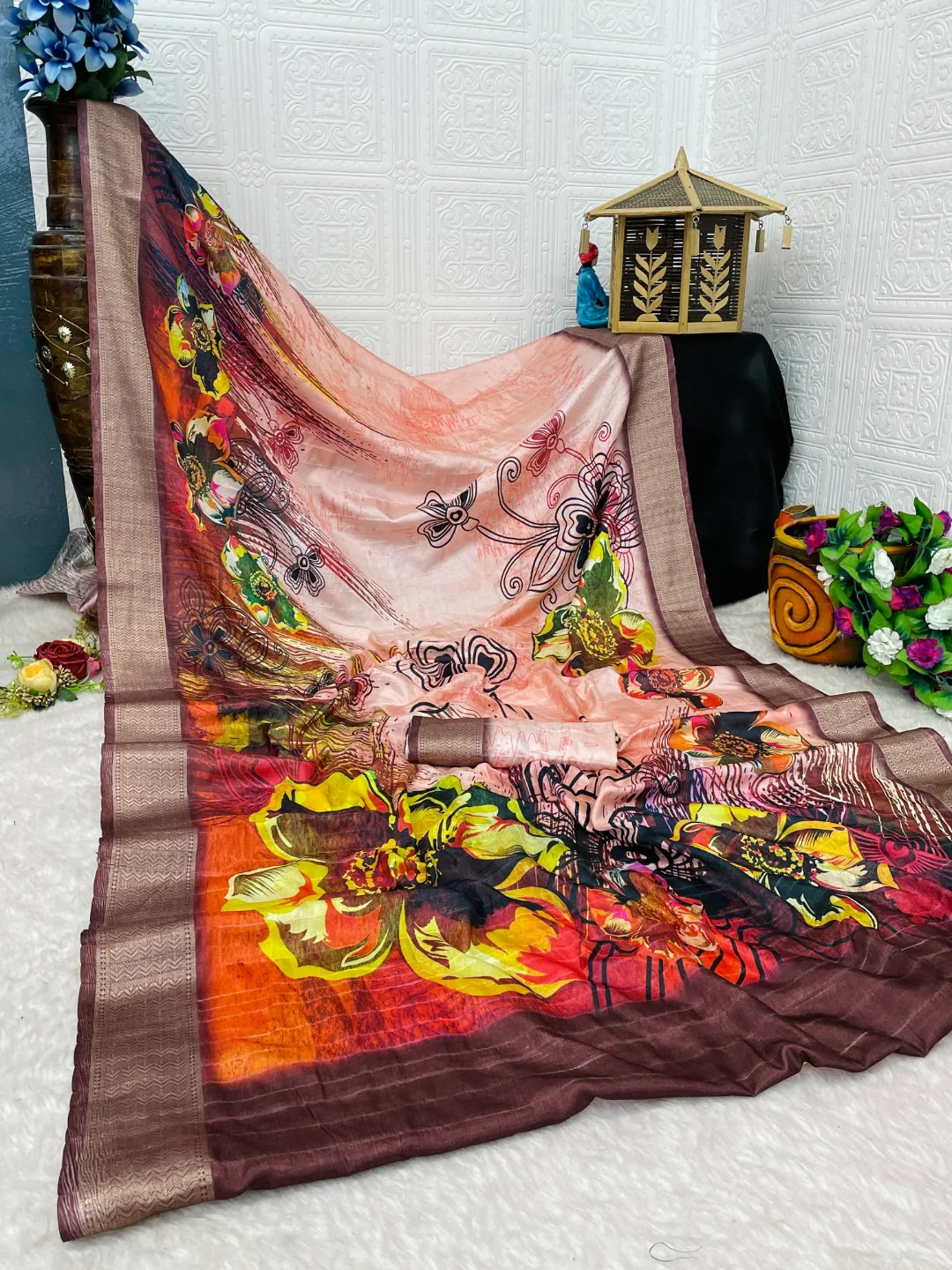 Dola Silk Light Pink Printed Saree